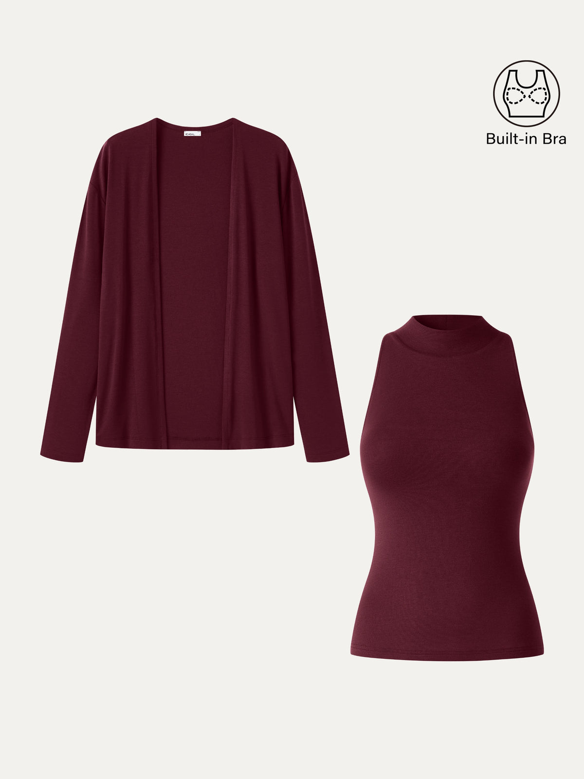 OGLmove Women's Mock Neck Bra Top & Open-Front Cardigan Set