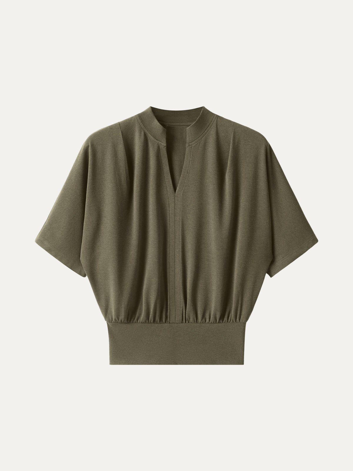 OGLmove Women's Light Cotton Rib Stand Collar V-Neck Top