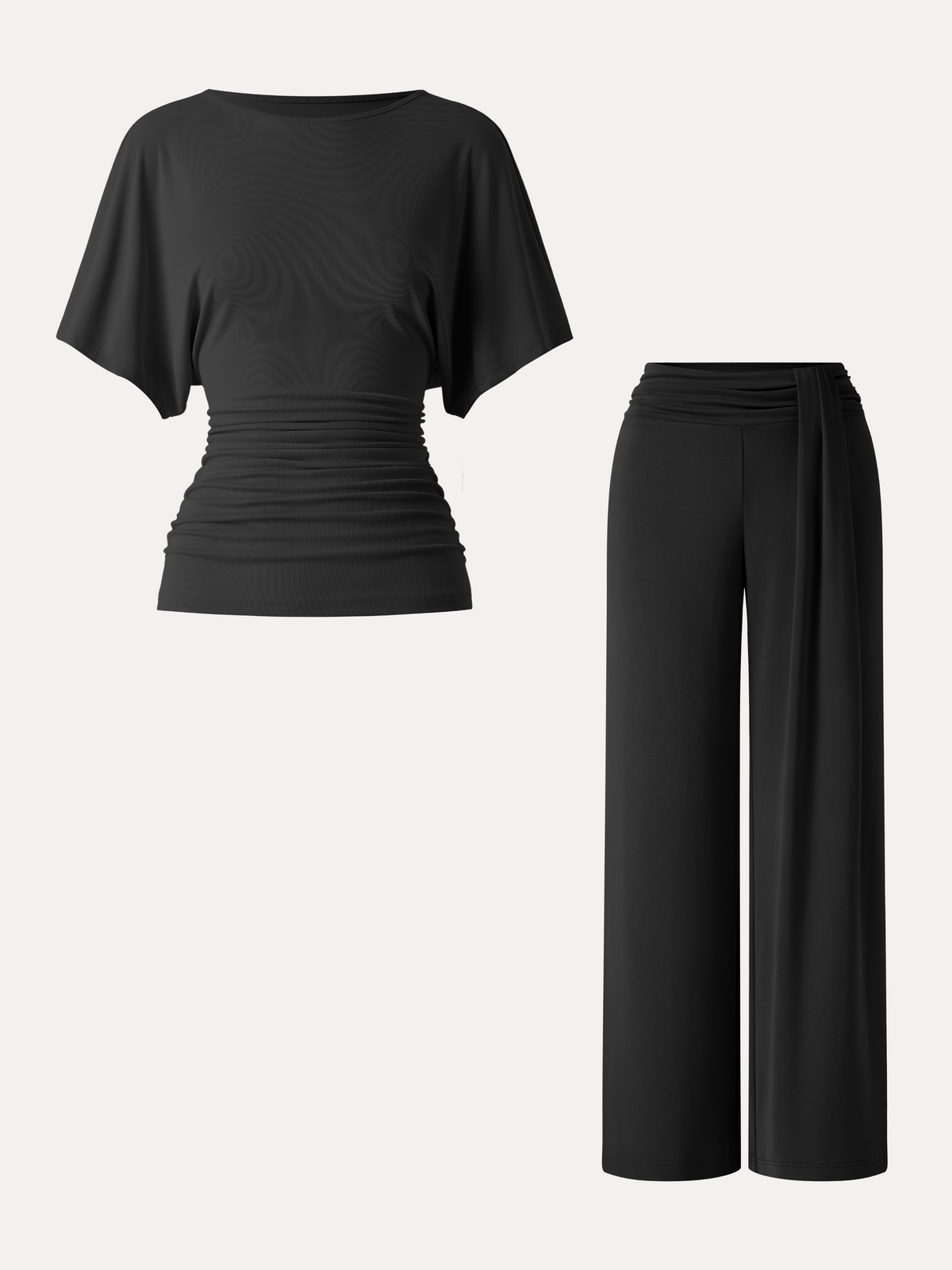OGLmove Women's 2-Piece Boatneck Top and Wide-Leg Pants Set