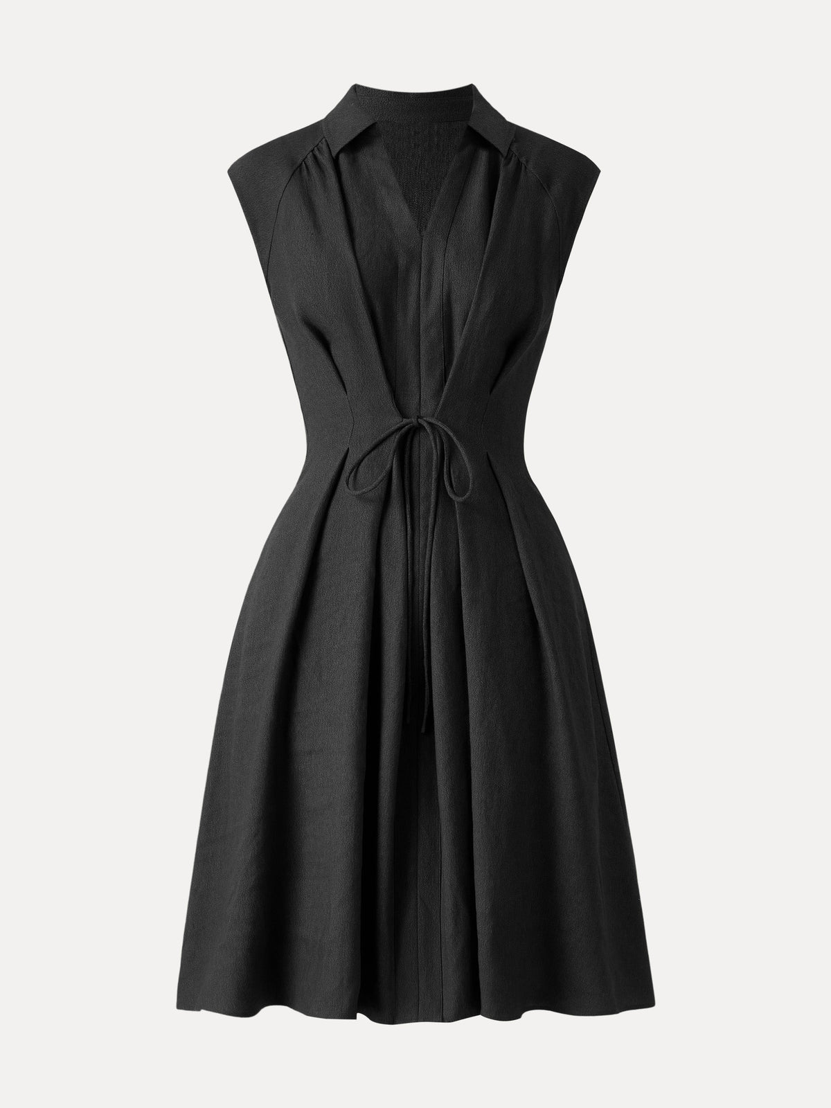 OGLmove Women's Viscose-Linen V-Neck Midi Dress with Drawstring