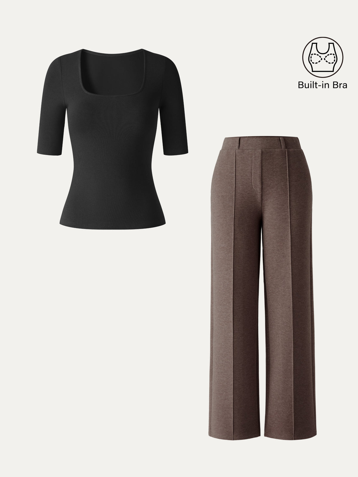 Women's Square Neck Bra Top and High-Waisted Straight Leg Pant Set