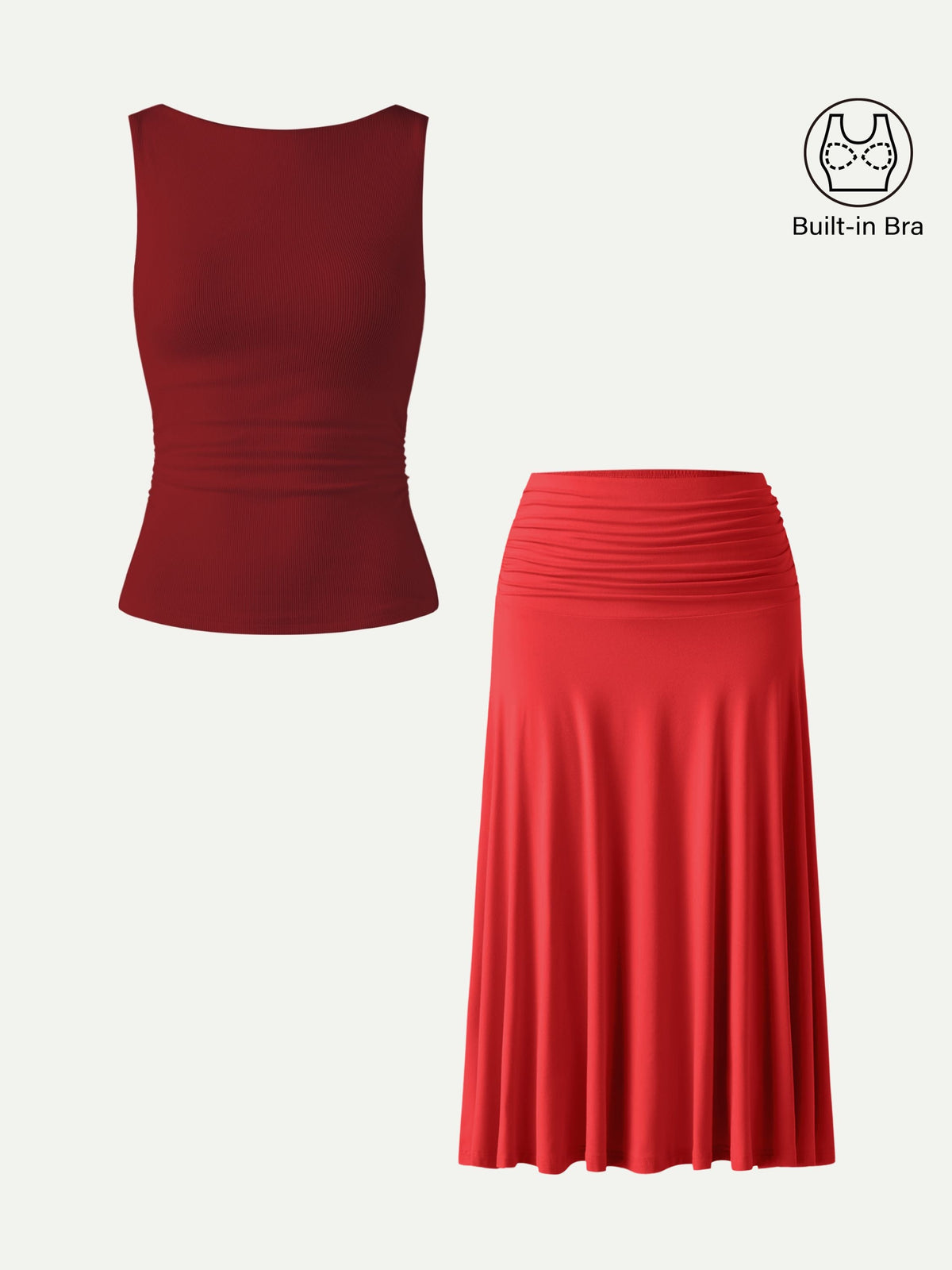OGLmove Women's 2-Piece Open Back Bra Tank and Midi Skirt Set