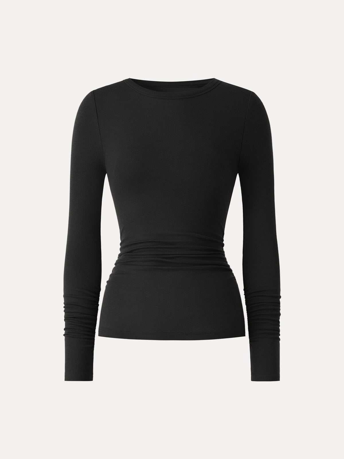 OGLmove Women's Lyocell-Wool Round Neck Long Sleeve Ruched Top