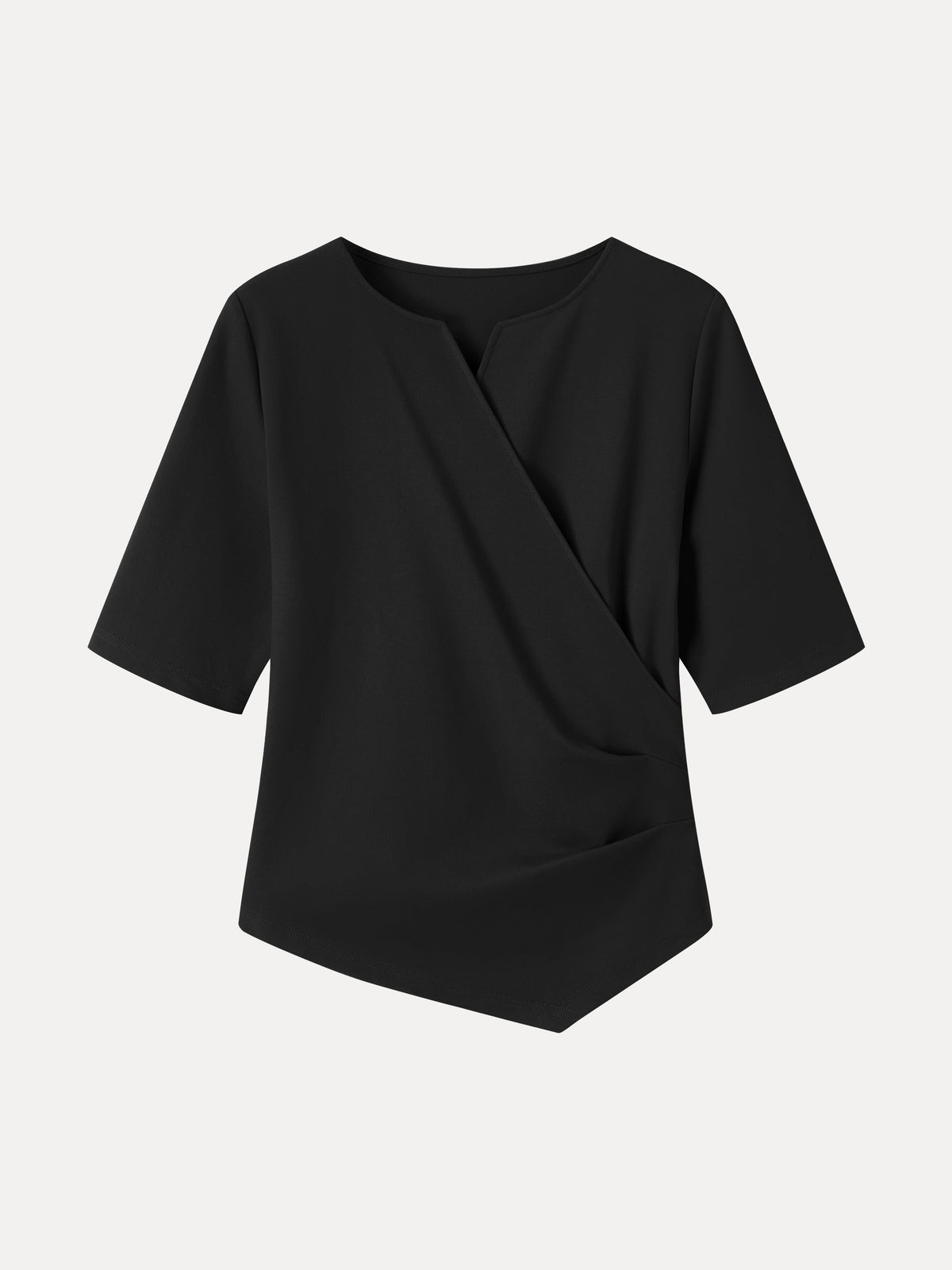 OGLmove Women's Ponte Surplice Elbow Sleeve Asymmetrical Hem Top