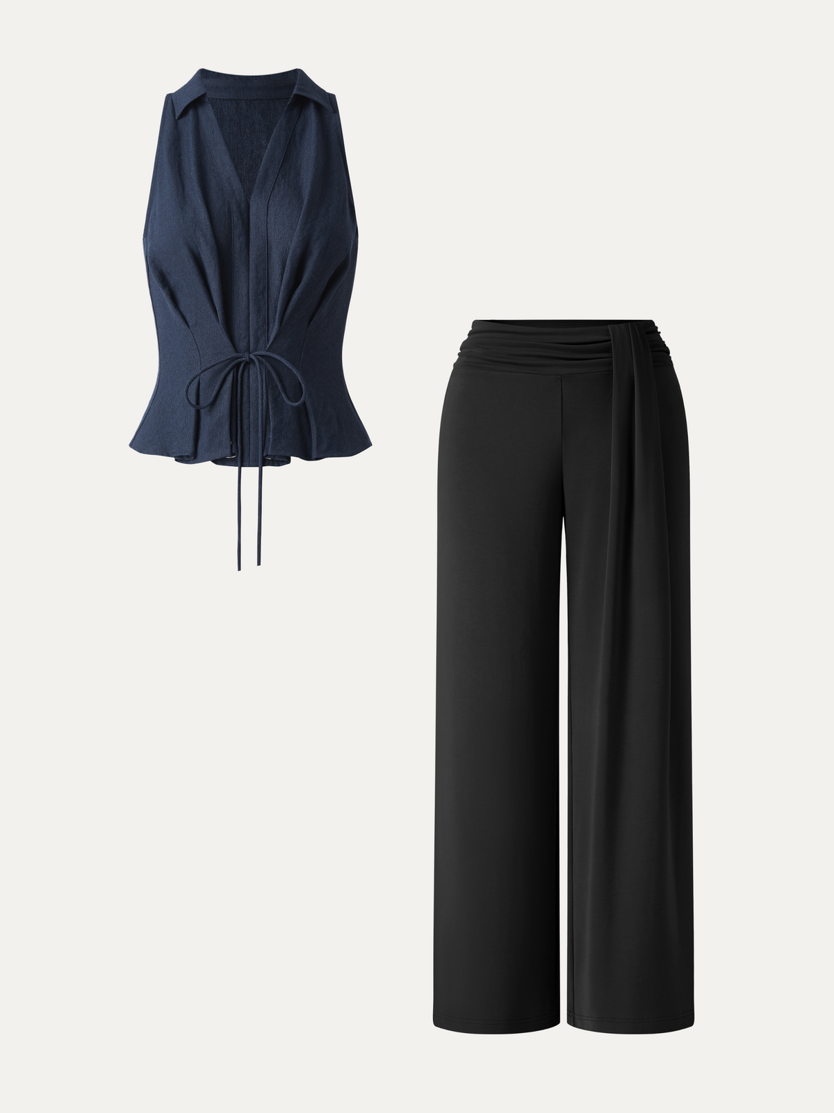OGLmove Women's Collared V-Neck Top & Mid-Rise Wide-Leg Lounge Pants Set