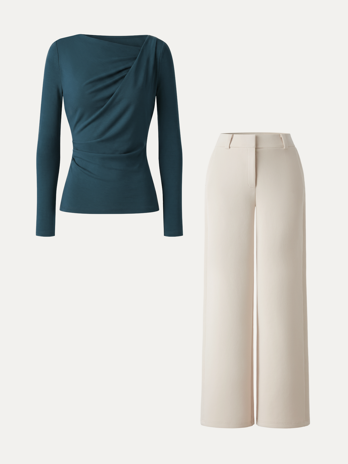 OGLmove Women's Asymmetrical Neck Top & Wide Leg Pants Set