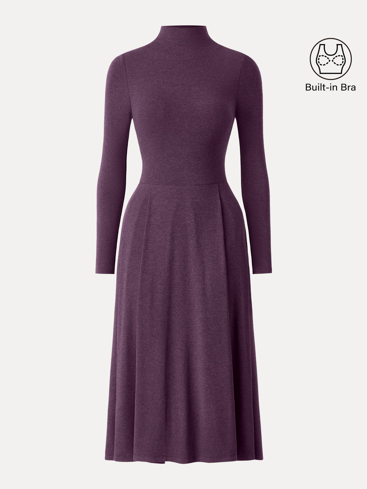 OGLmove Women's Light Warm Mockneck Pleated Midi Bra Dress with Pockets