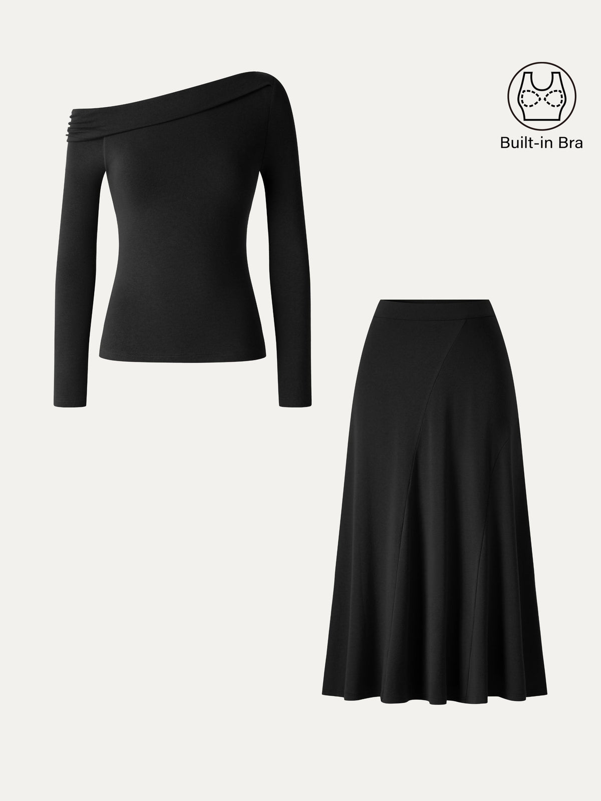 OGLmove Women's Eco-Mousse® Asymmetrical Long Sleeve Top & Midi Skirt Set