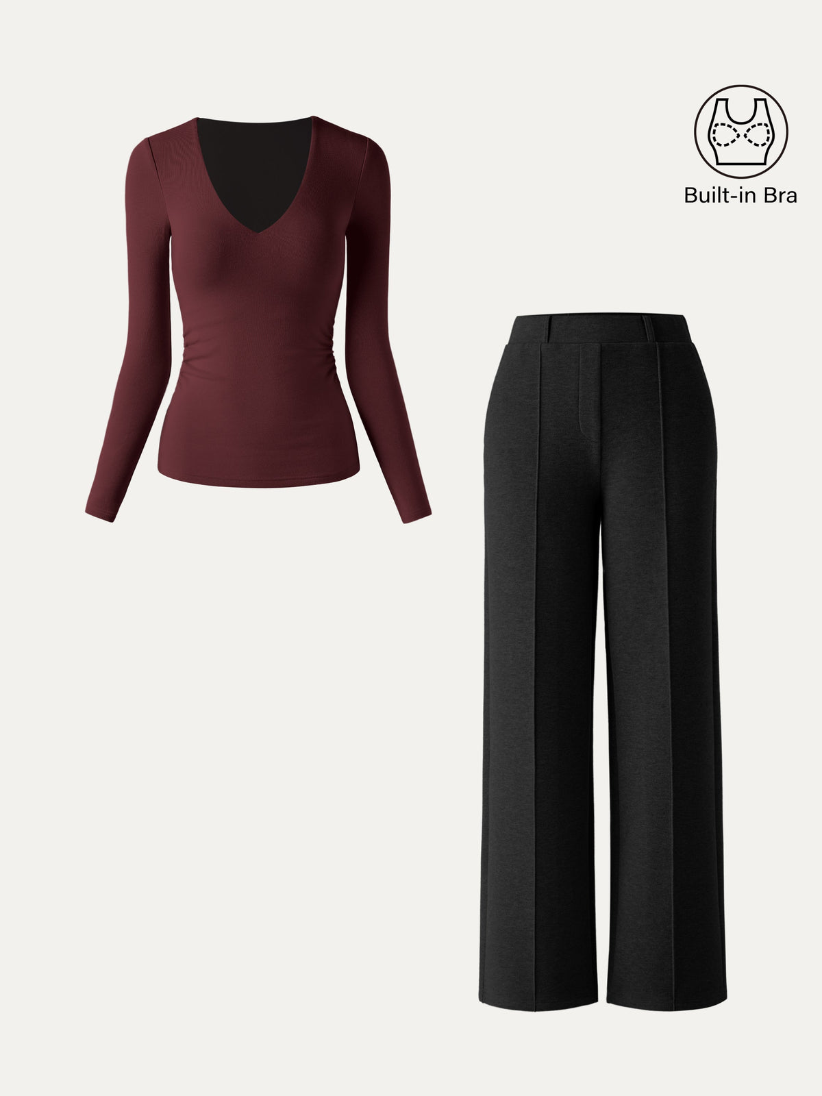 OGLmove Women's V-Neck Bra Top and Straight-Leg Pants Set