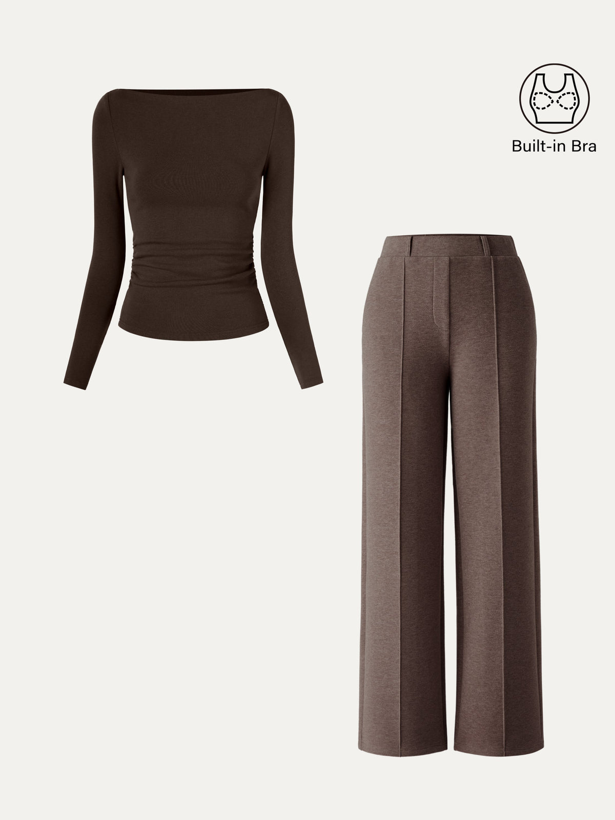 OGLmove Women's 2-Piece Boatneck Bra Top and Straight Leg Pant Set