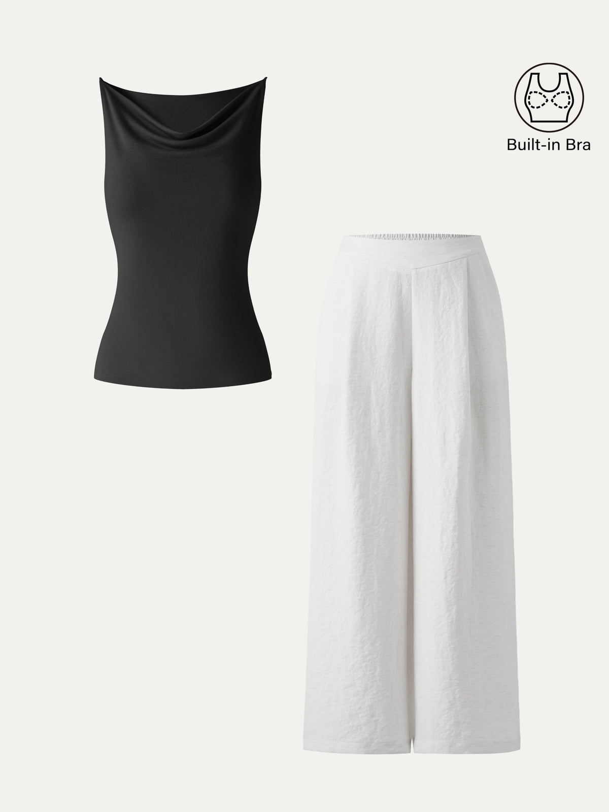 OGLmove Women's 2-Piece Cowl Neck Bra Tank & Mid-Rise Wide-Leg Pants Set
