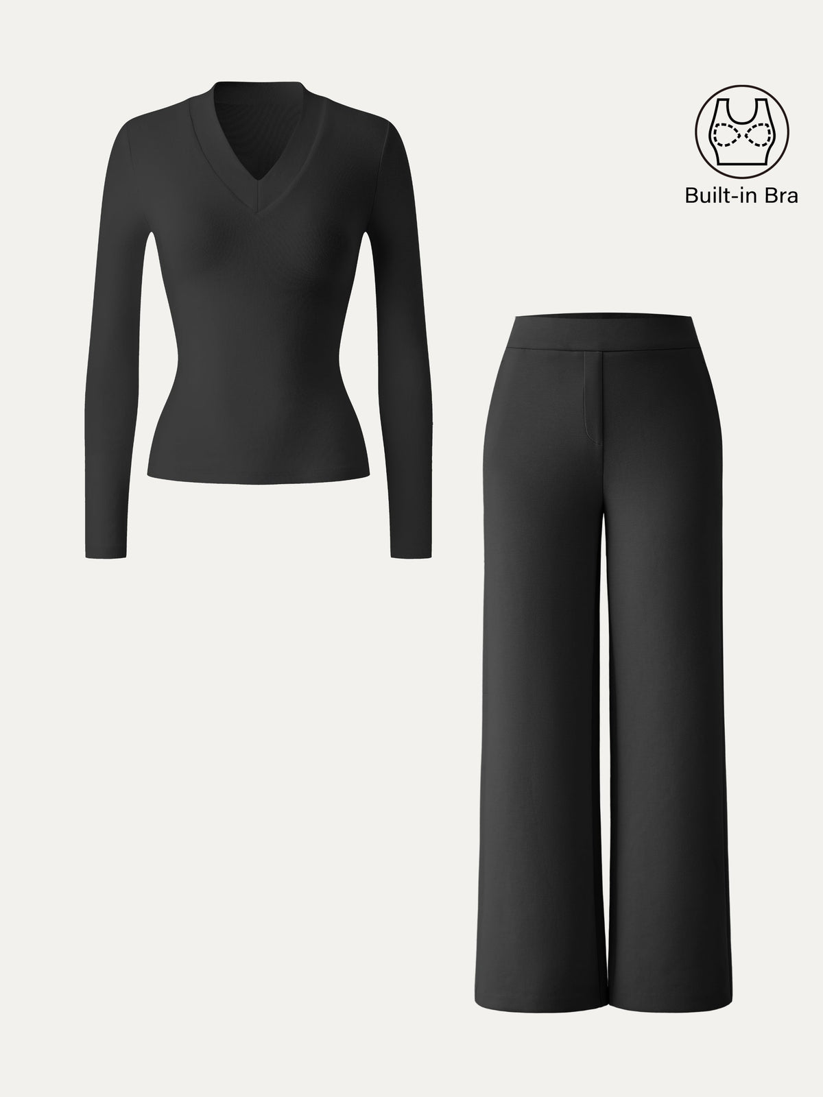 OGLmove Women's V-Neck Slimming Bra Top and Straight Pants Set