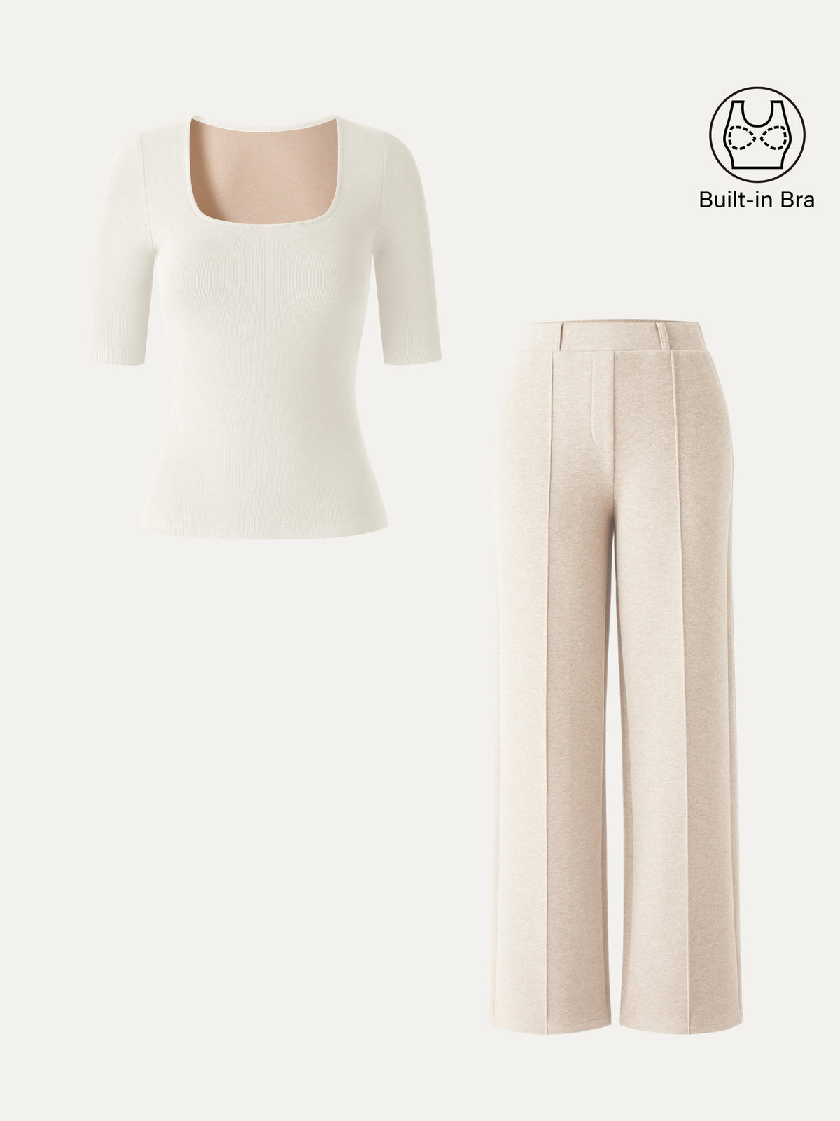 Women's Square Neck Bra Top and High-Waisted Straight Leg Pant Set
