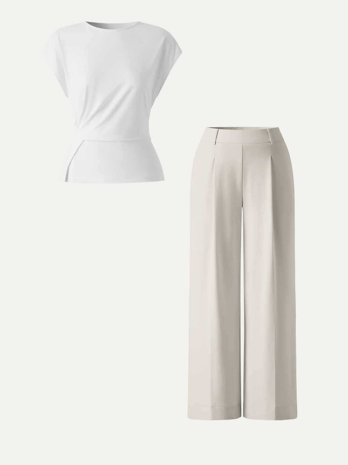 OGLmove Women's Round Neck Tucked Top and Wide Leg Pants Set