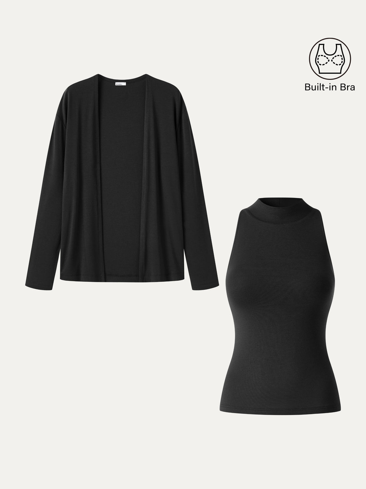 OGLmove Women's Mock Neck Bra Top & Open-Front Cardigan Set