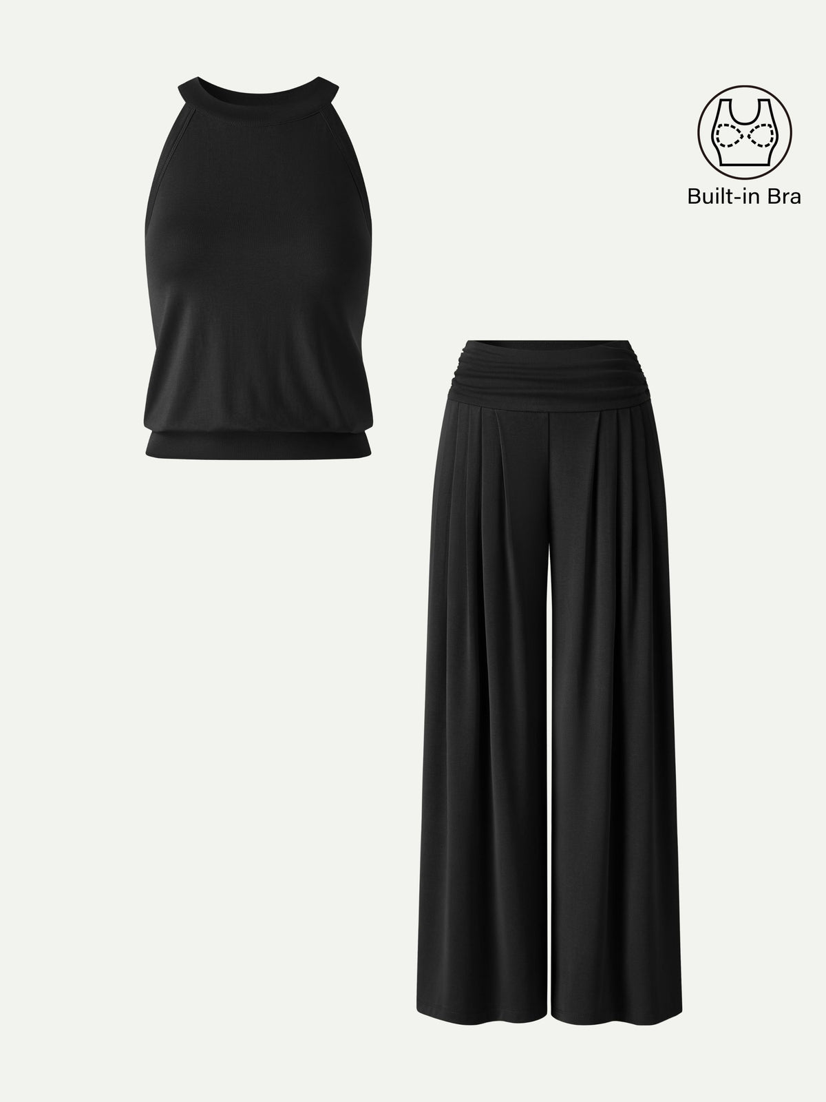 Women's 2-Piece Halter Neck Bra Tank and Tucked Pant Set