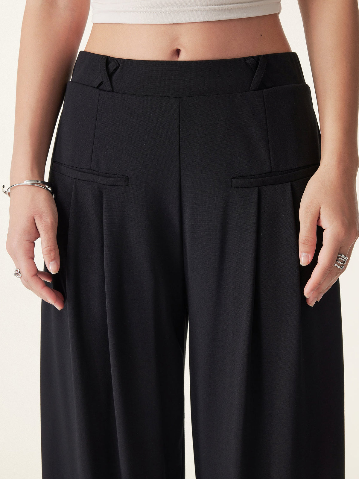OGLmove Women's Drapey Bamboo Ponte Mid Rise Wide Leg Trouser with Pockets