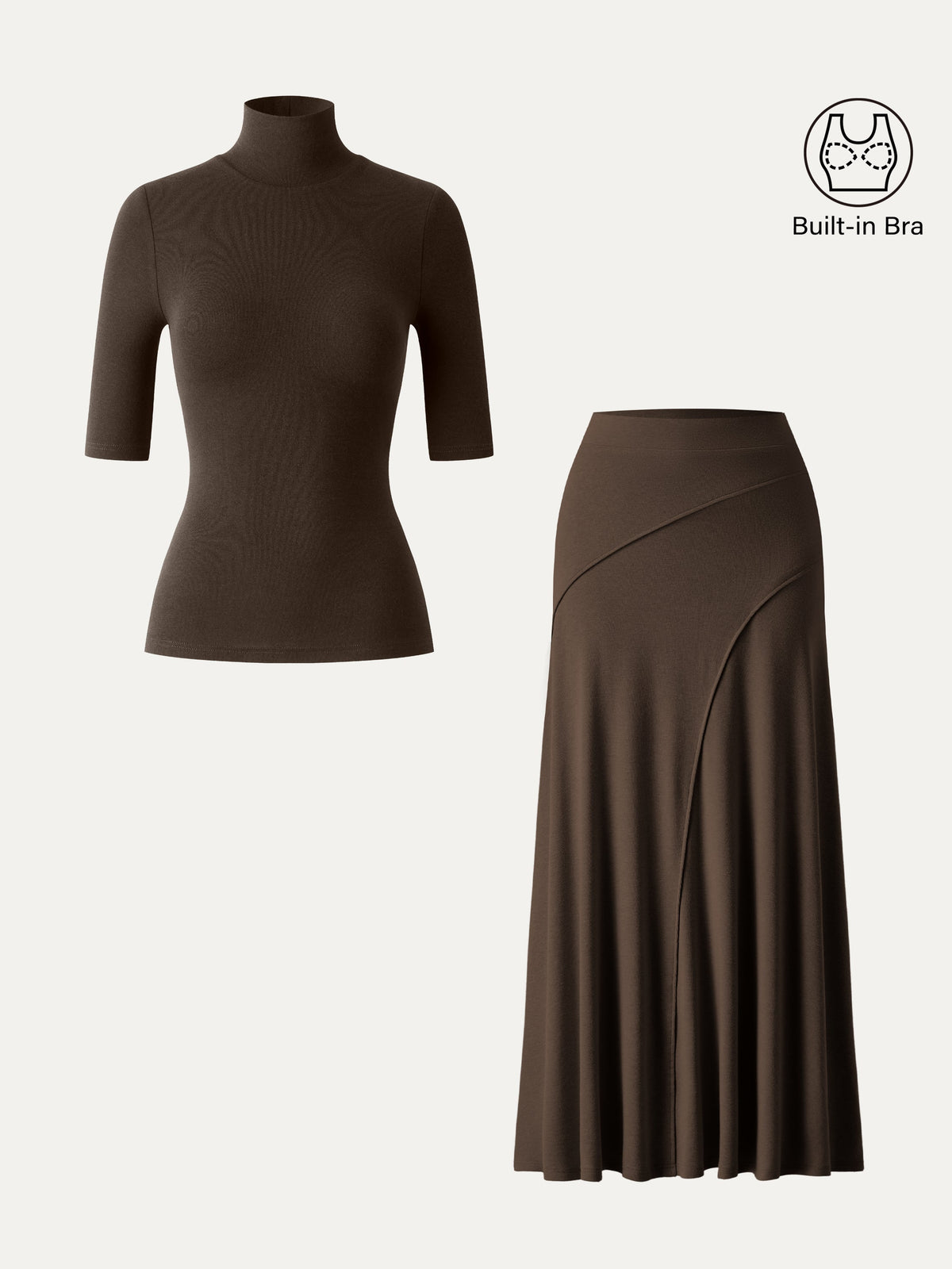 OGLmove Women's Turtleneck Bra Top and Maxi Skirt Set