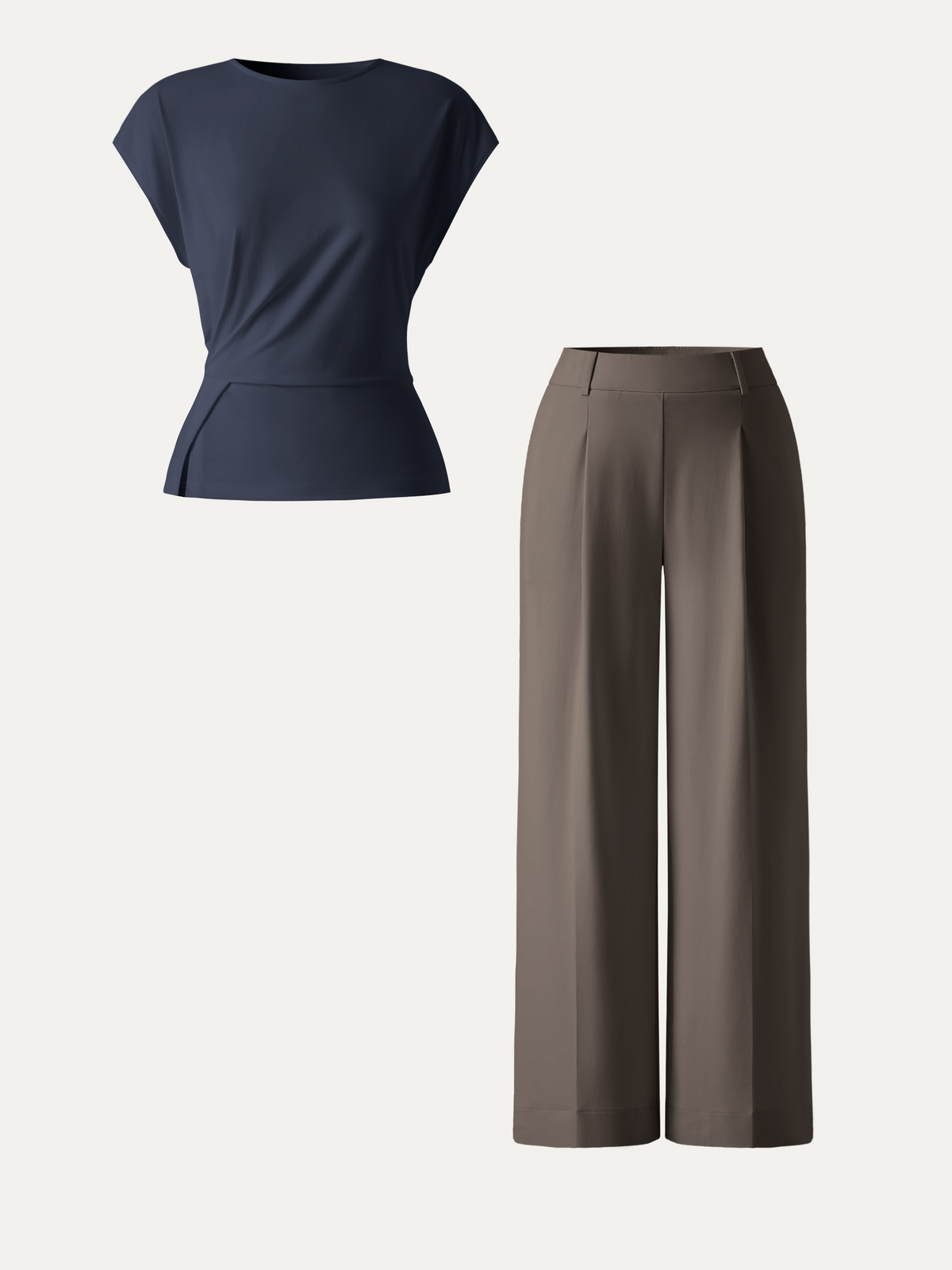 OGLmove Women's Round Neck Tucked Top and Wide Leg Pants Set