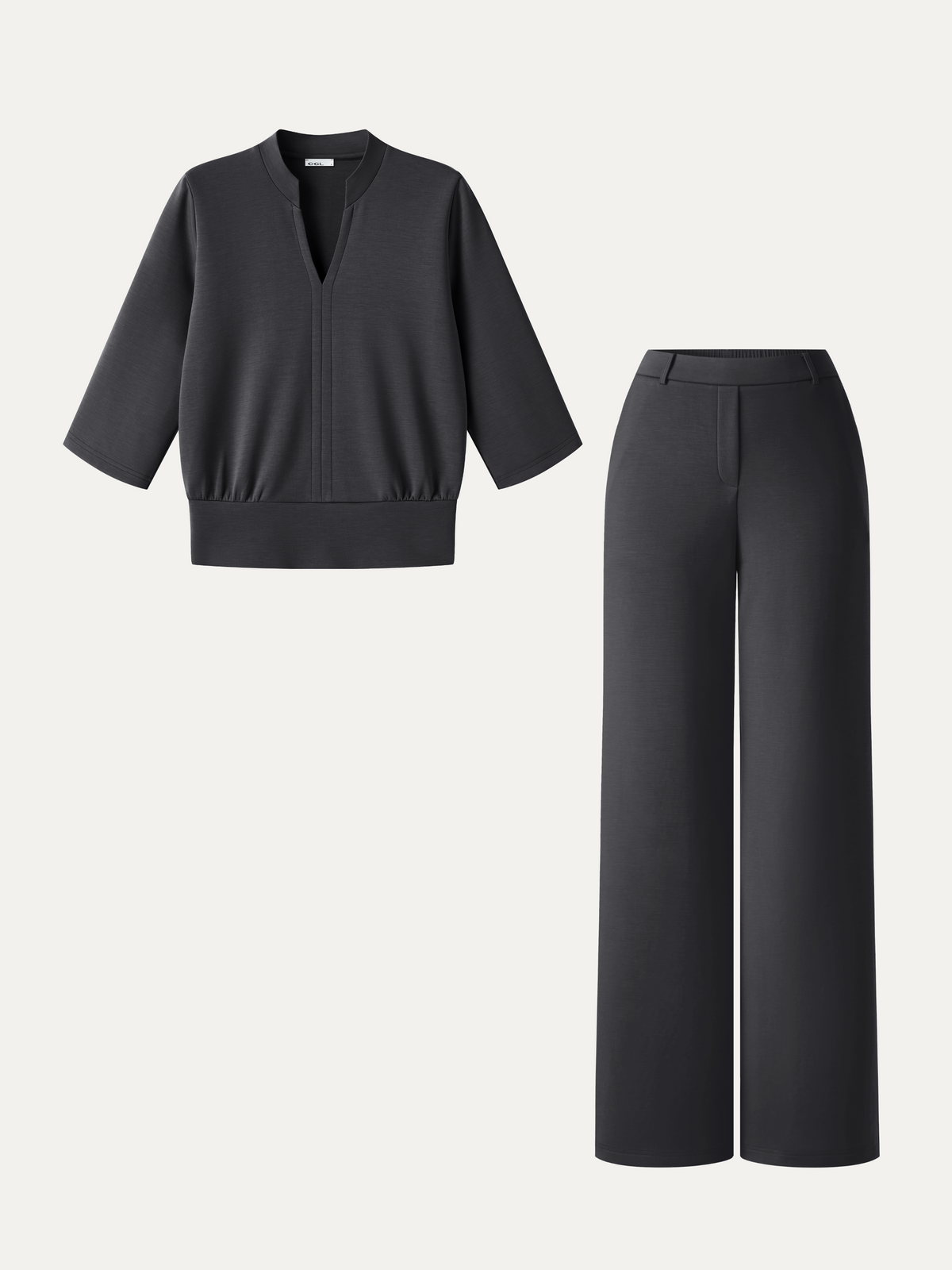 OGLmove Women's 2-Piece V-Neck Top and Wide Leg Pants Set