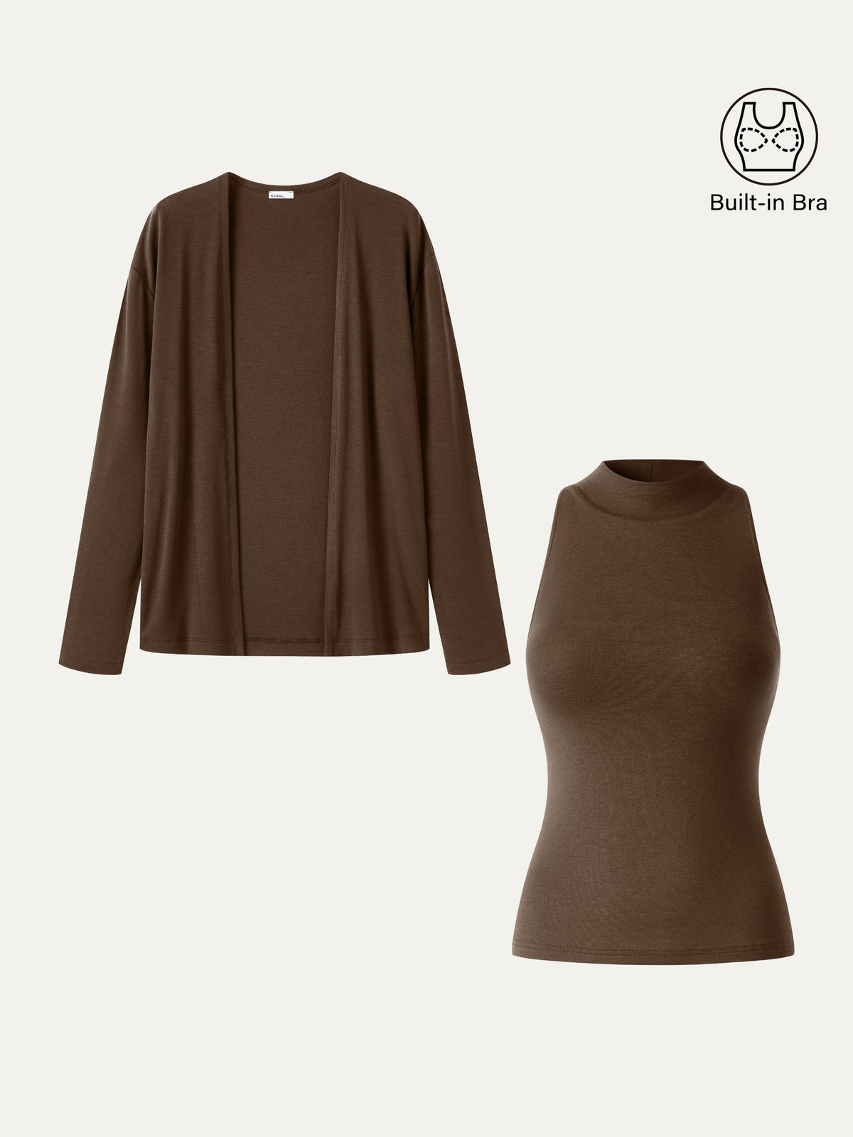OGLmove Women's Mock Neck Bra Top & Open-Front Cardigan Set