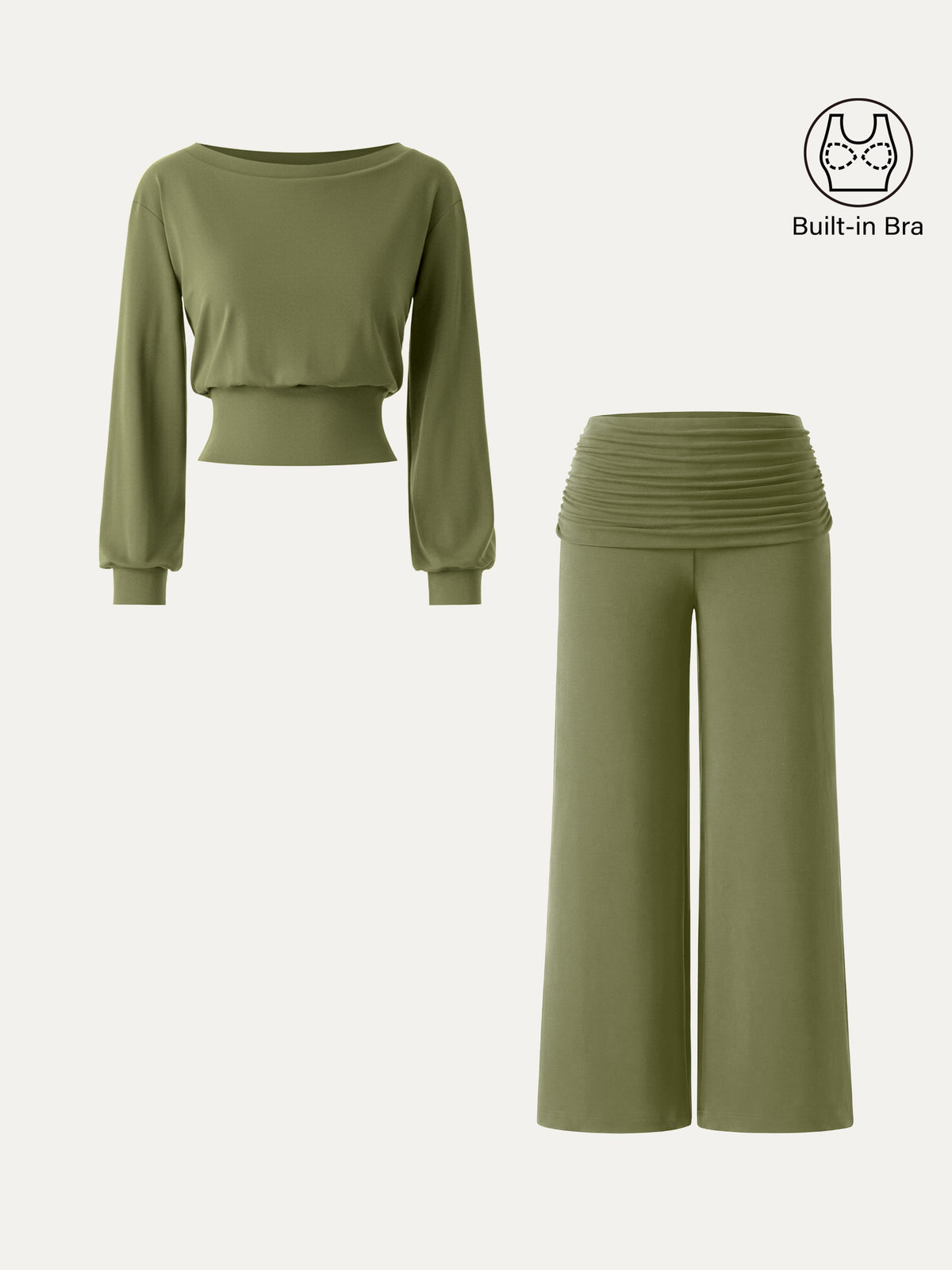 OGLmove Women's 2-Piece Boatneck Bra and Wide-Leg Pants Set
