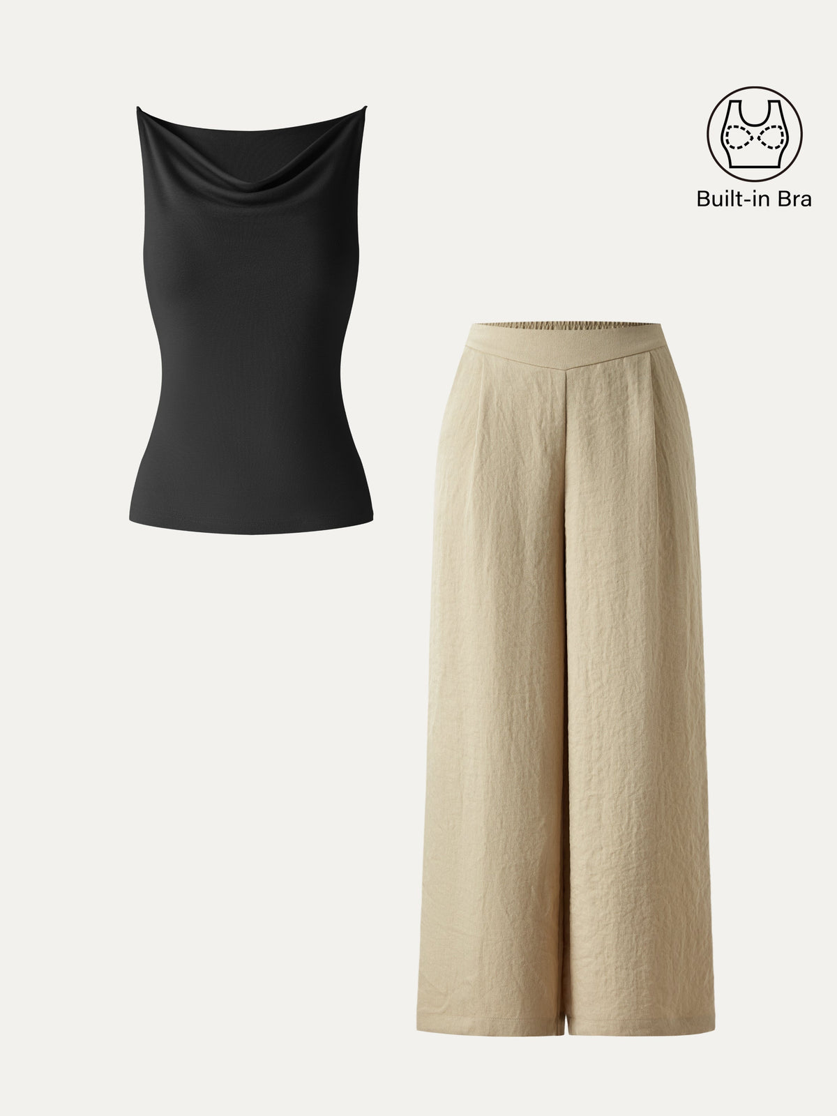 OGLmove Women's Cowl Neck Bra Tank and Mid Rise Wide Leg Pant Set