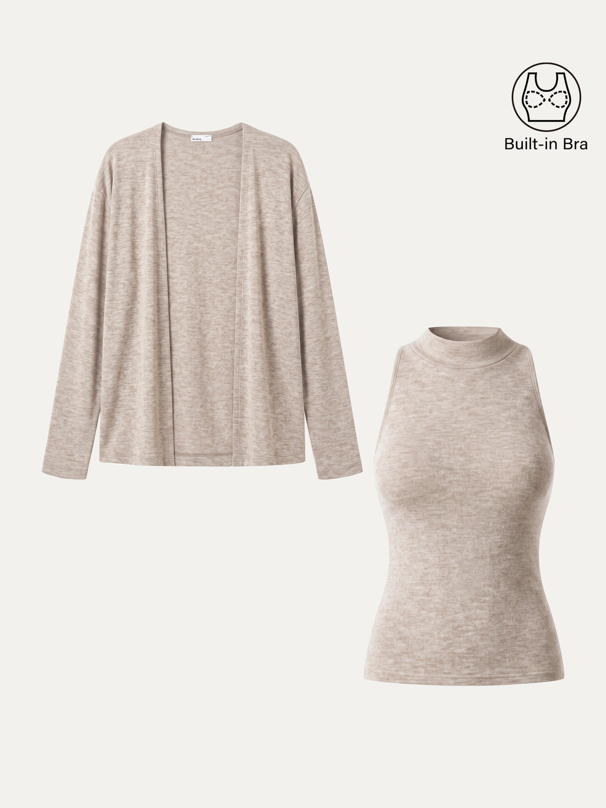 OGLmove Women's Mock Neck Bra Top & Open-Front Cardigan Set
