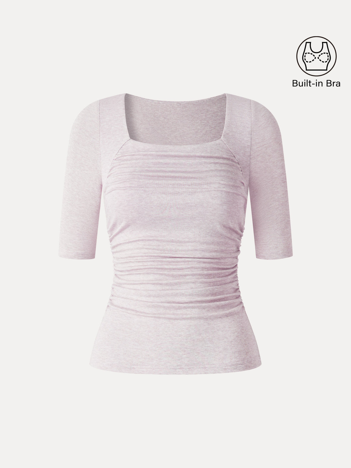 OGLmove Women's Lyocell-Wool Square Neck Elbow Sleeve Ruched Bra Top