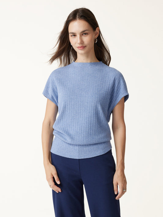 OGLmove Women's Mock Neck Cap Sleeve Banded Hem Top