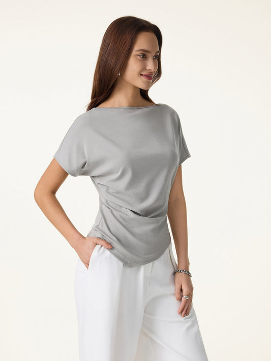 OGLmove Women's Cotton Lyocell Boatneck Angled Summer Tee