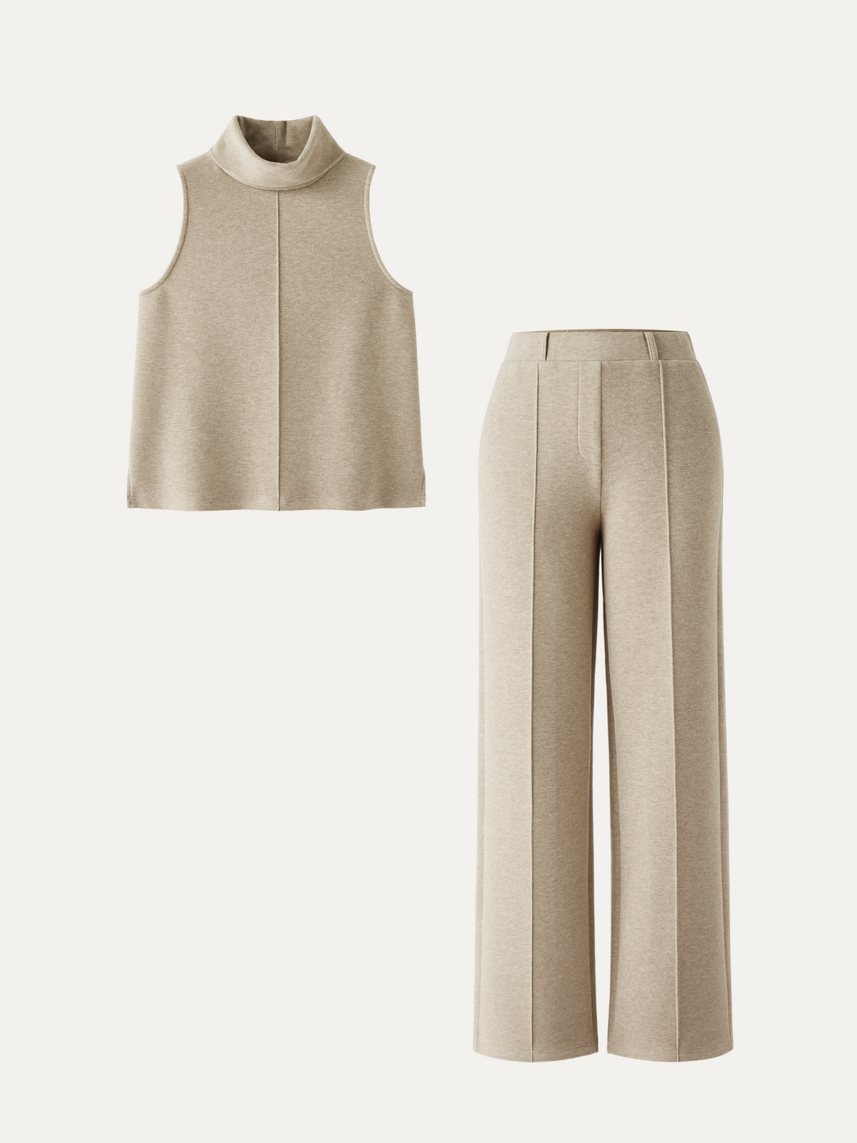 Women's Turtle Neck Split Hem Top & High Waisted Straight Leg Pant Set