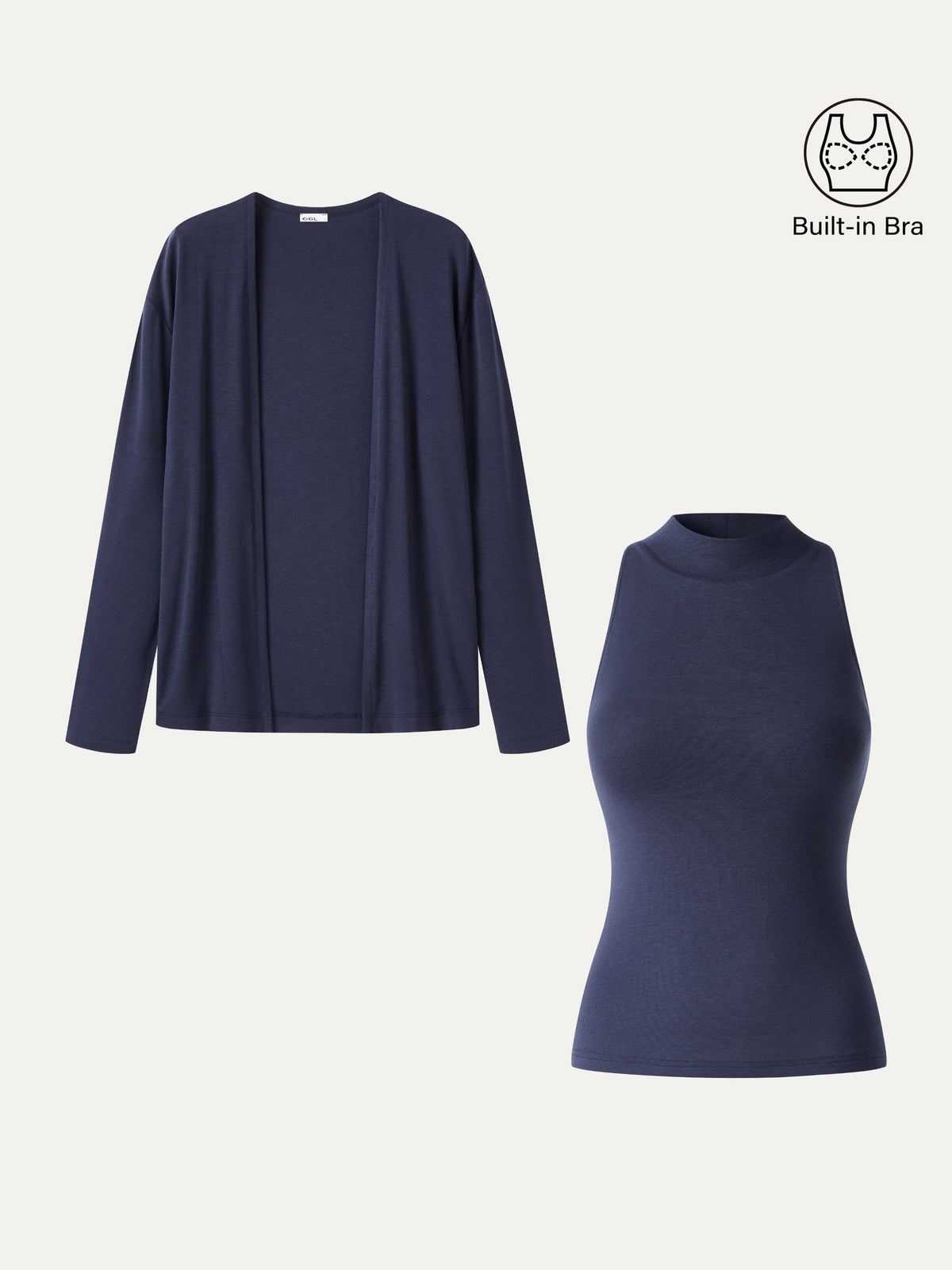 OGLmove Women's Mock Neck Bra Top and Cardigan Set