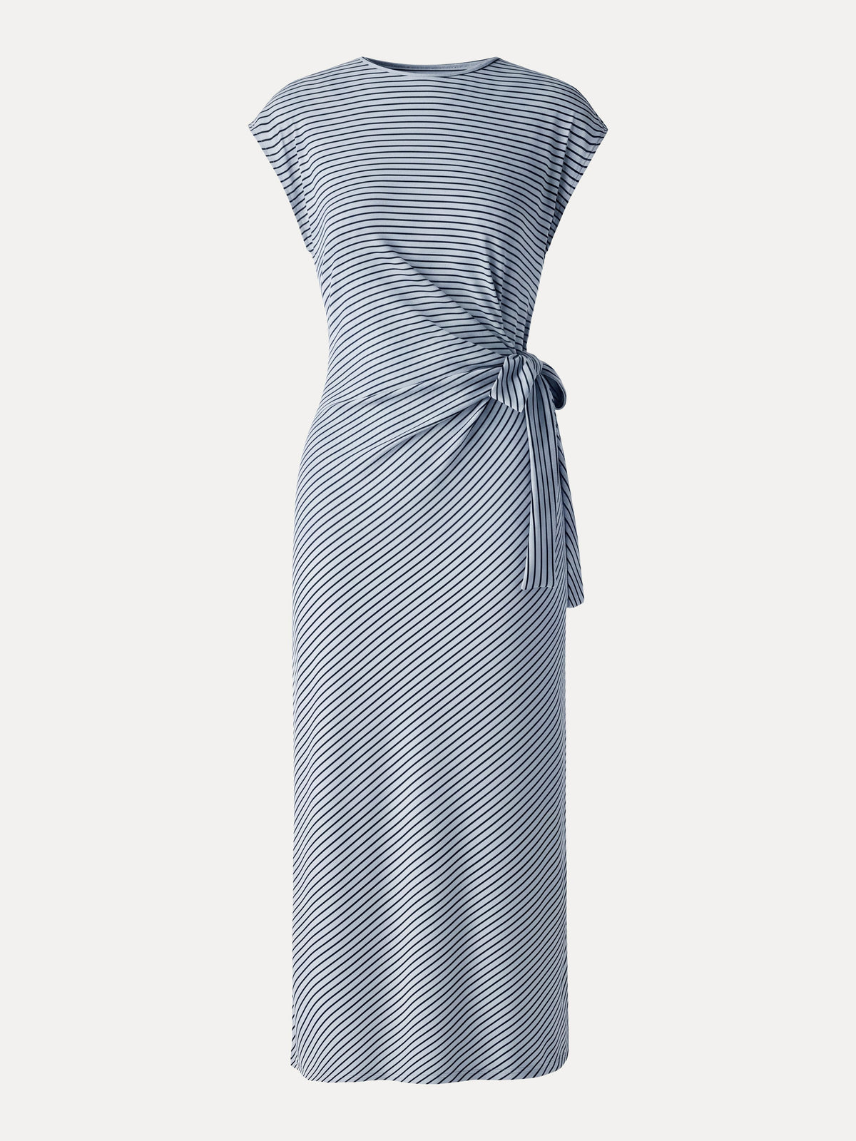 OGLmove Women's Striped Relaxed Midi Dress with Self-Tie