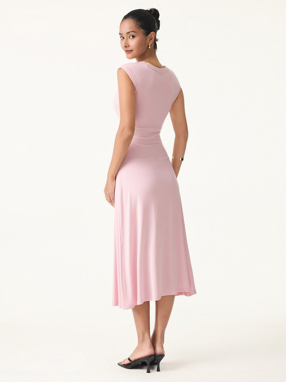 OGLmove Women's Scoop Neck Side Ruched Bra Midi Dress