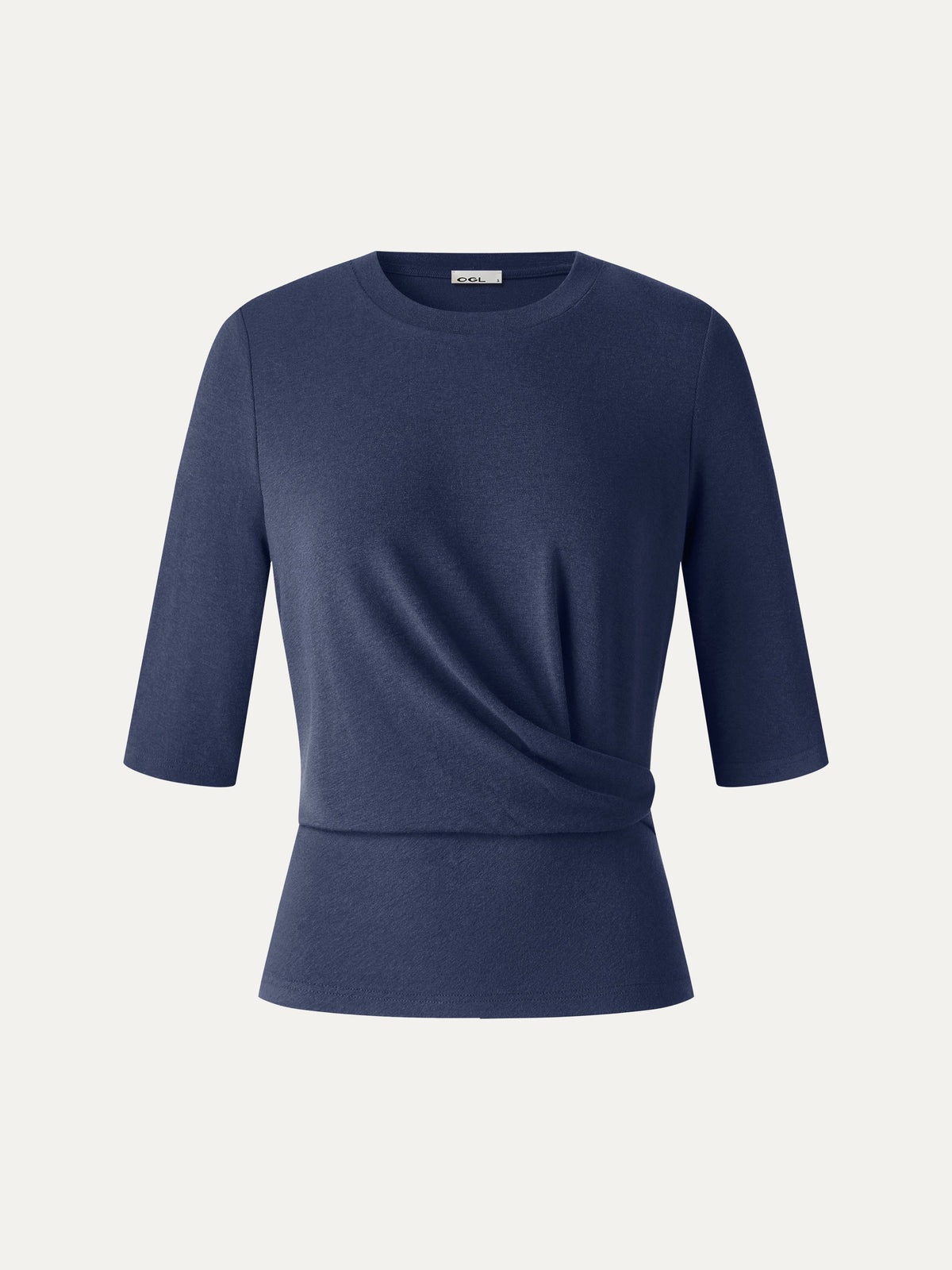 OGLmove Women's Eco-Mousse Round Neck Elbow Sleeve Side-Tuck Top