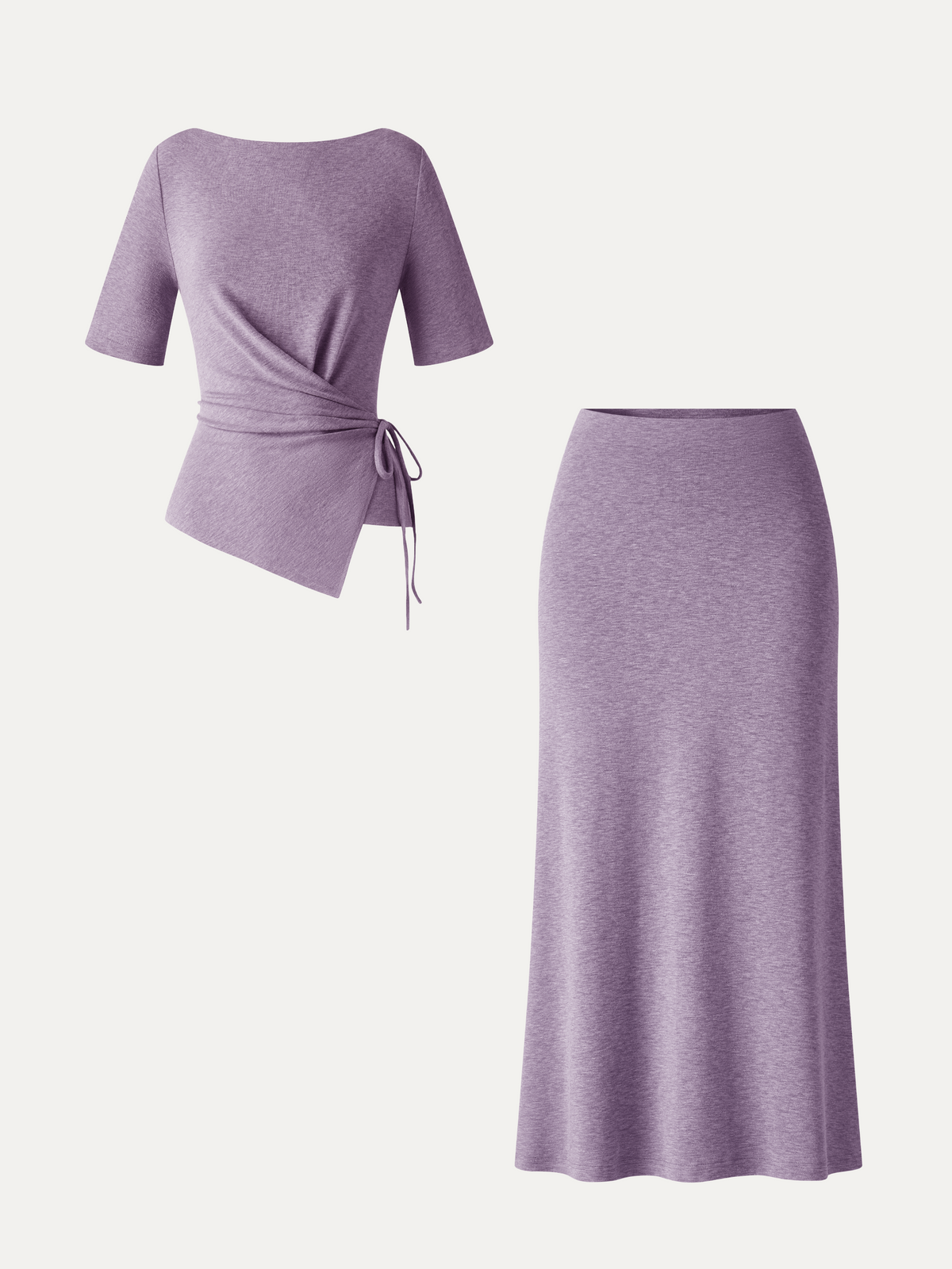 OGLmove Women's Tie-Side Top and Side-Slit Midi Skirt Set