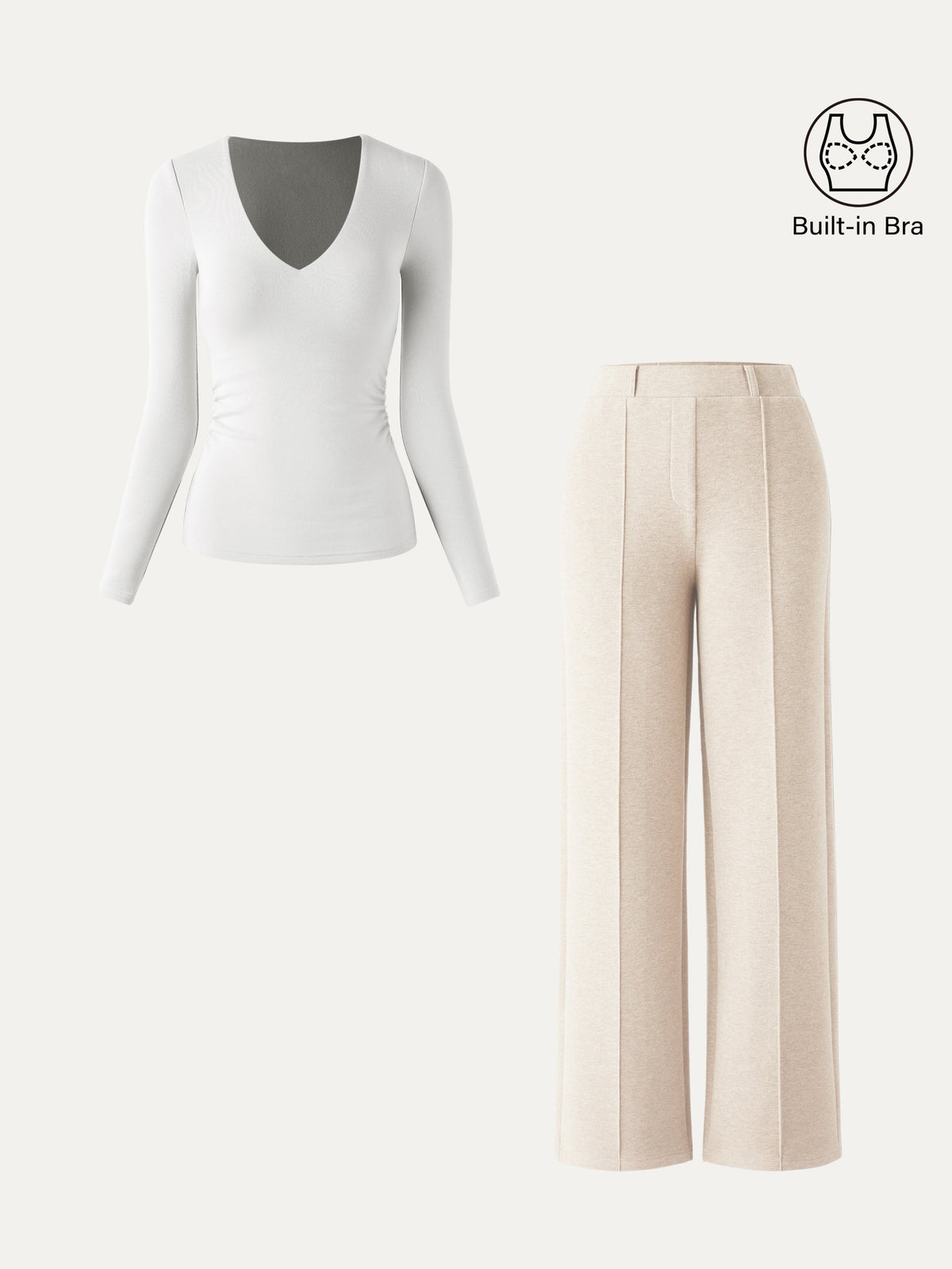 OGLmove Women's V-Neck Bra Top and Straight-Leg Pants Set