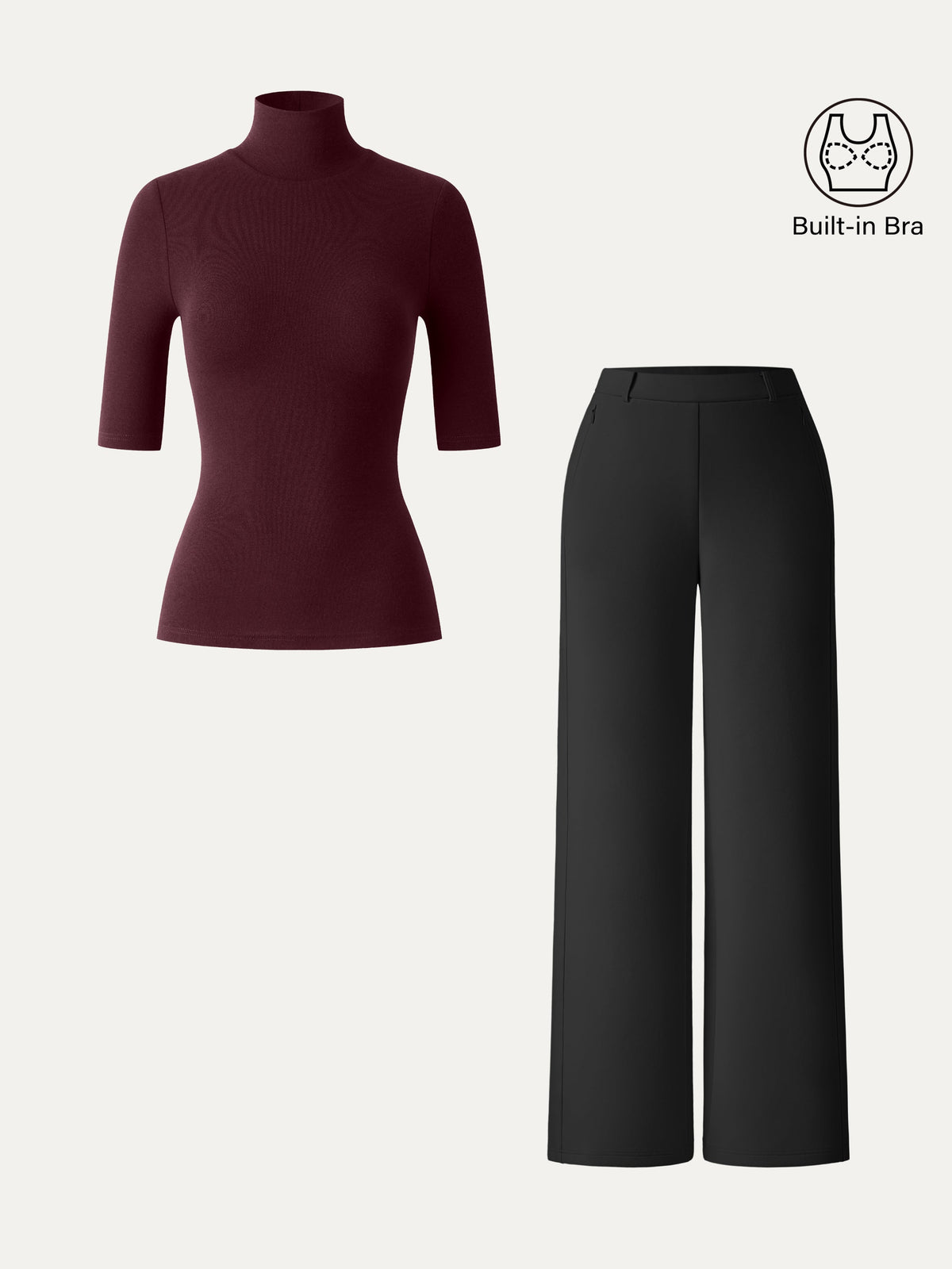 OGLmove Women's Turtleneck Bra Top and High-Rise Wide-Leg Pant Set