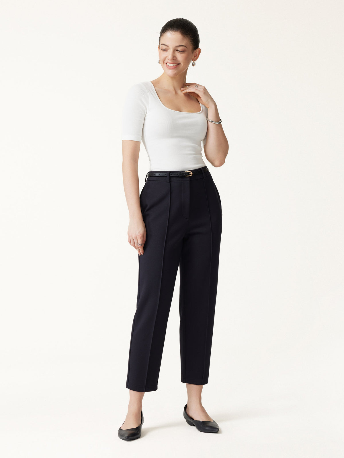 OGLmove Women's Modal Blend Ponte High-Rise Ankled Slim-Straight Pants