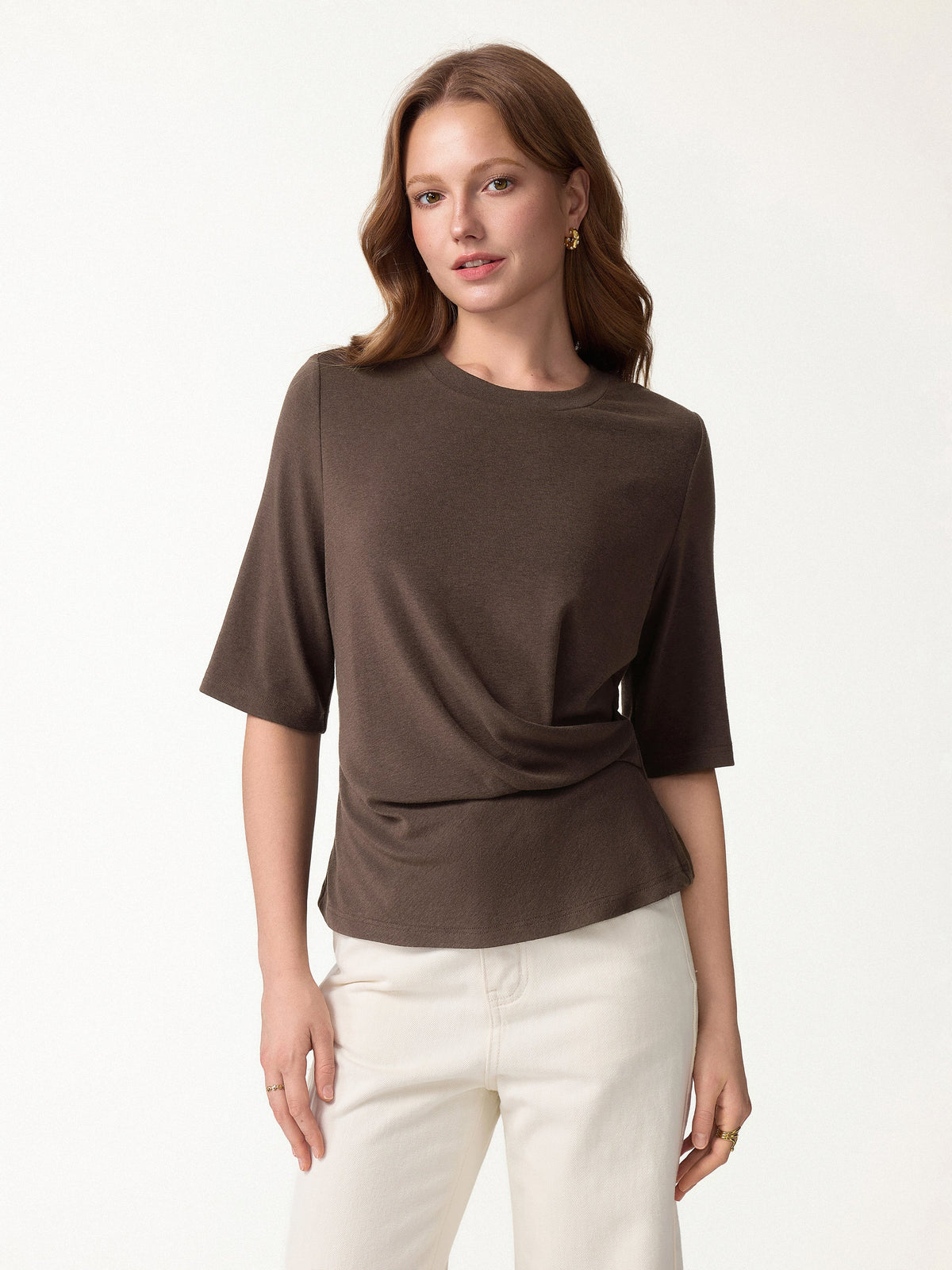 OGLmove Women's Eco-Mousse® Round Neck Elbow Sleeve Side-Tuck Top