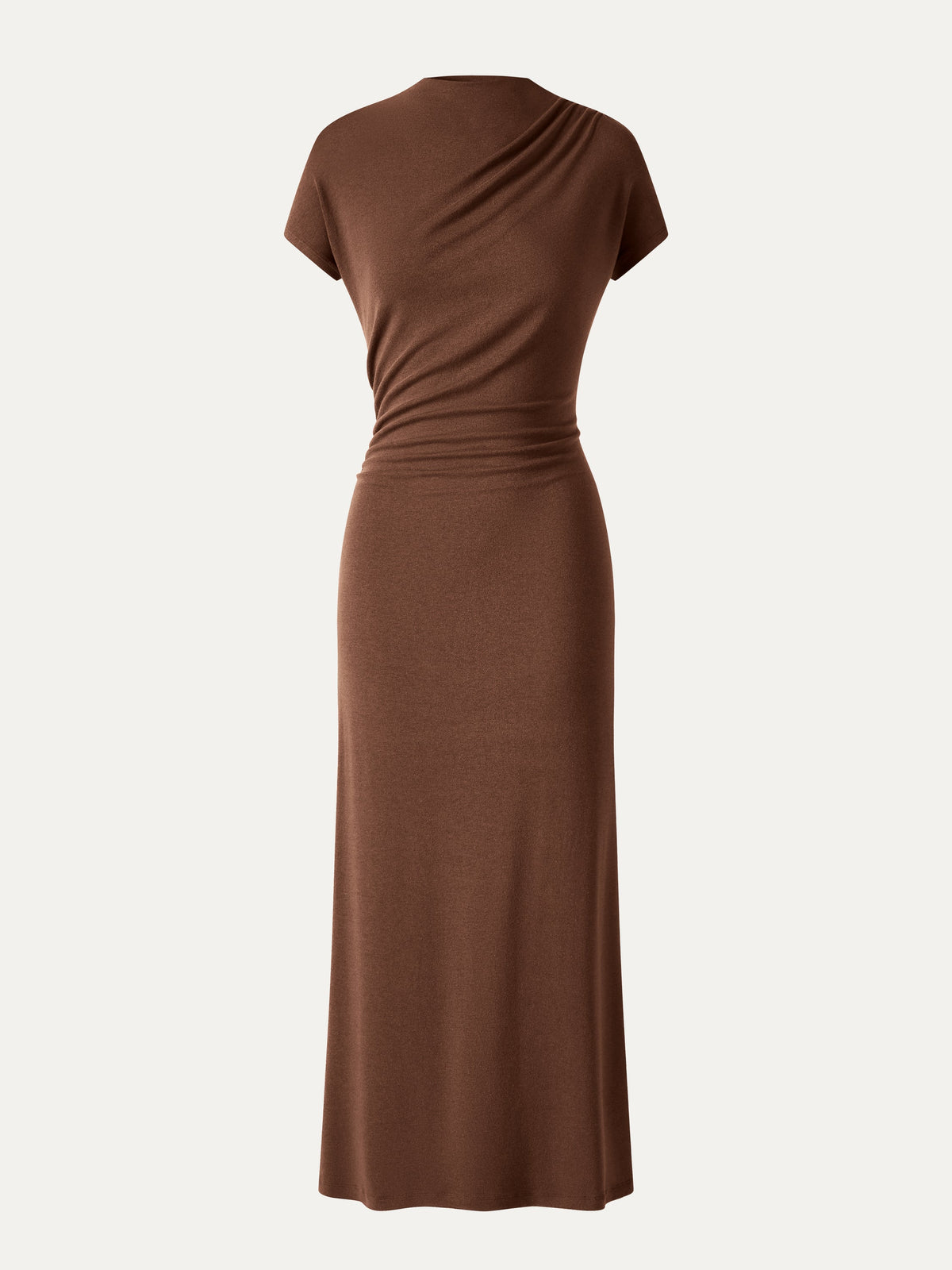OGLmove Women's Eco-Mousse® Mock Neck Cap Sleeve Ruched Midi Dress