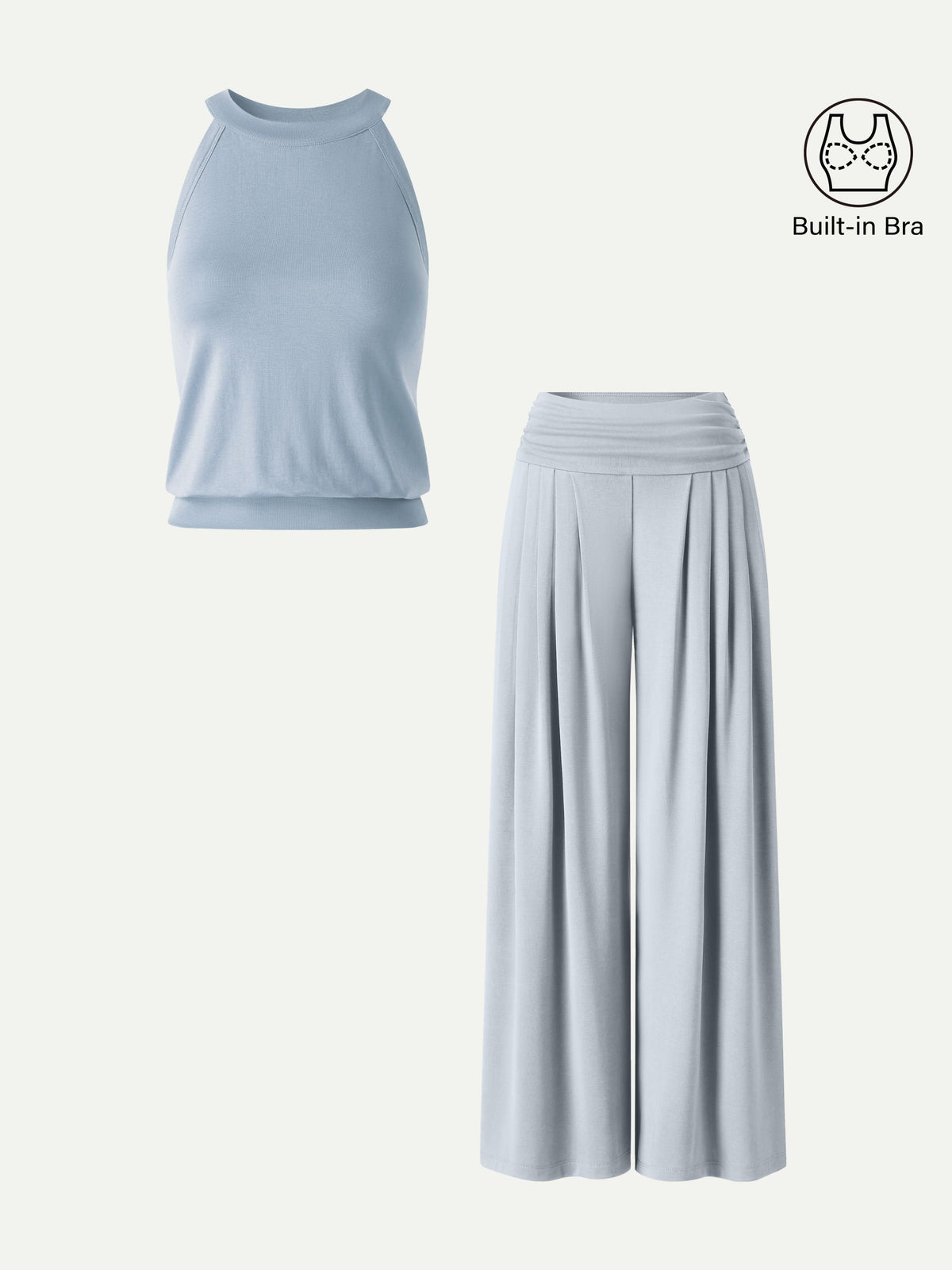 Women's 2-Piece Halter Neck Bra Tank and Tucked Pant Set