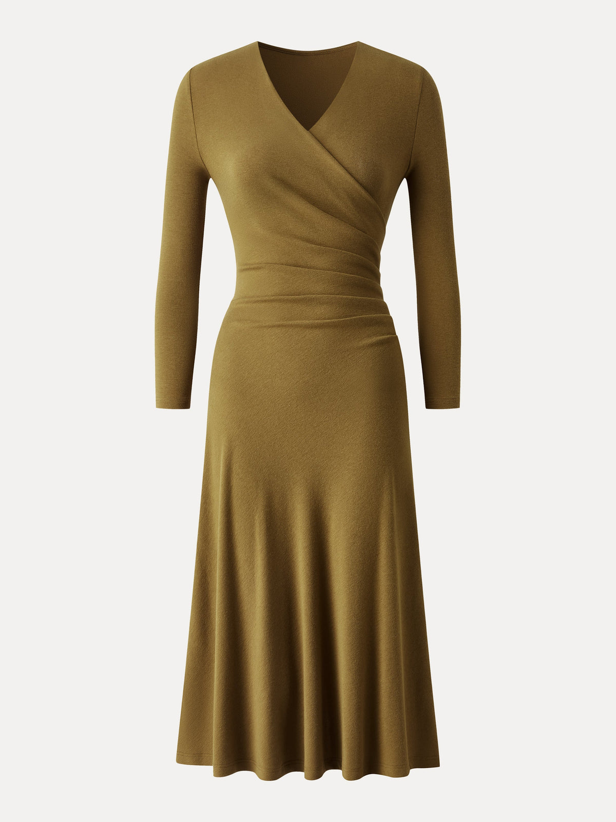 OGLmove Women's Eco-Mousse® Surplice 3/4 Sleeve Side-Tuck Midi Dress