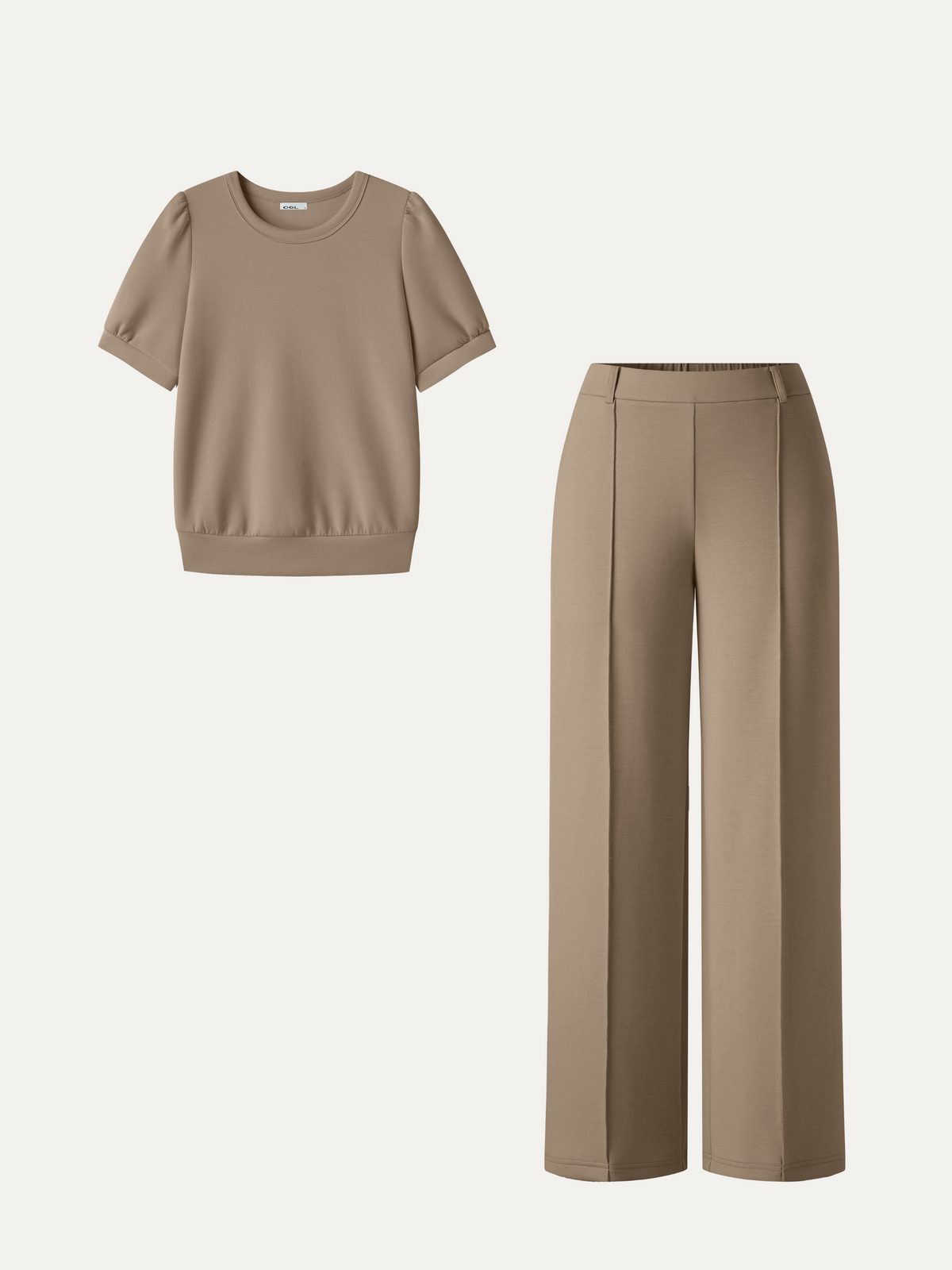 OGLmove Women's Puffed Sleeve Top and Cropped Pants Set