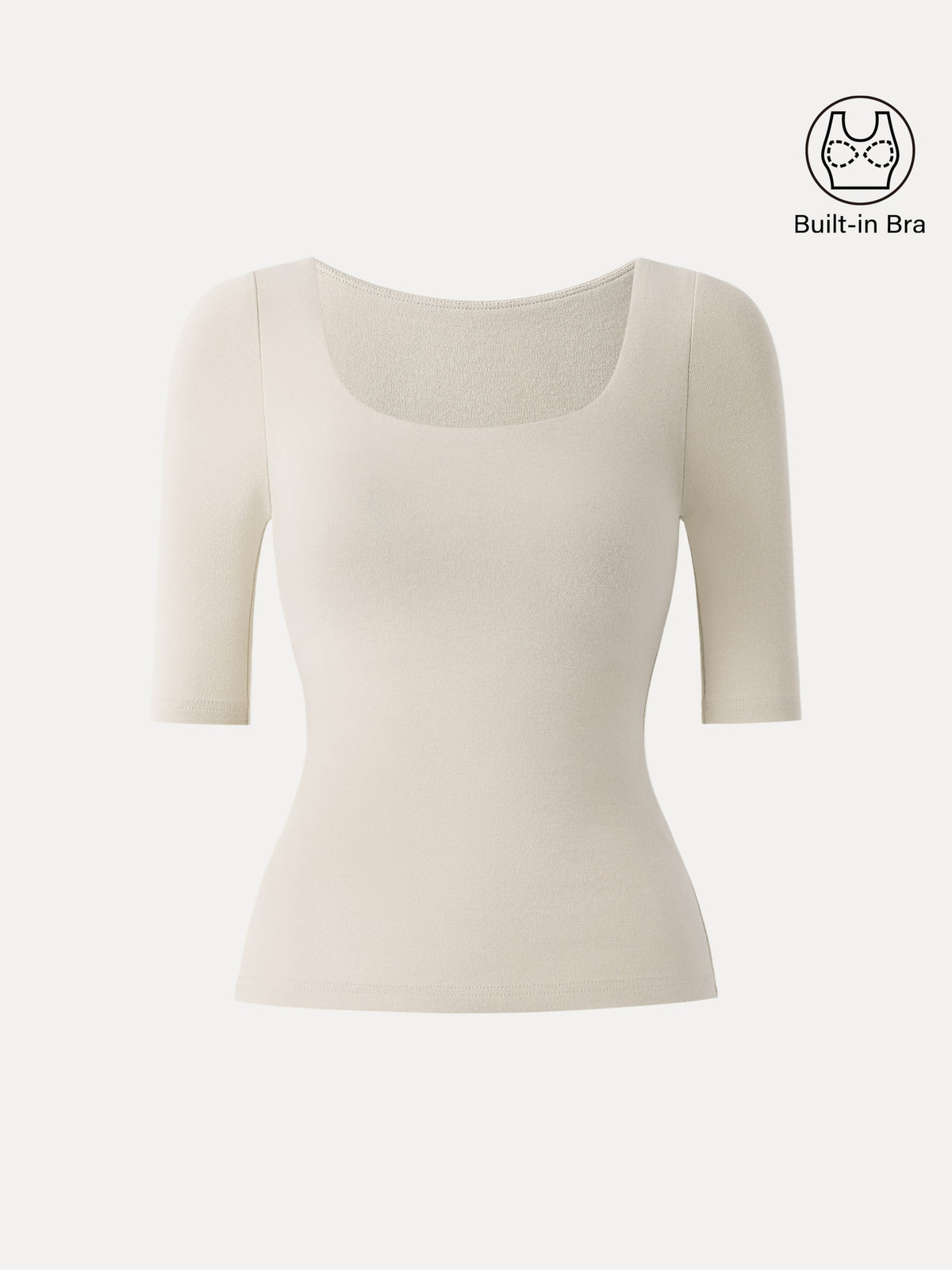 OGLmove Women's Square Neck Elbow Length Sleeve Bra Top