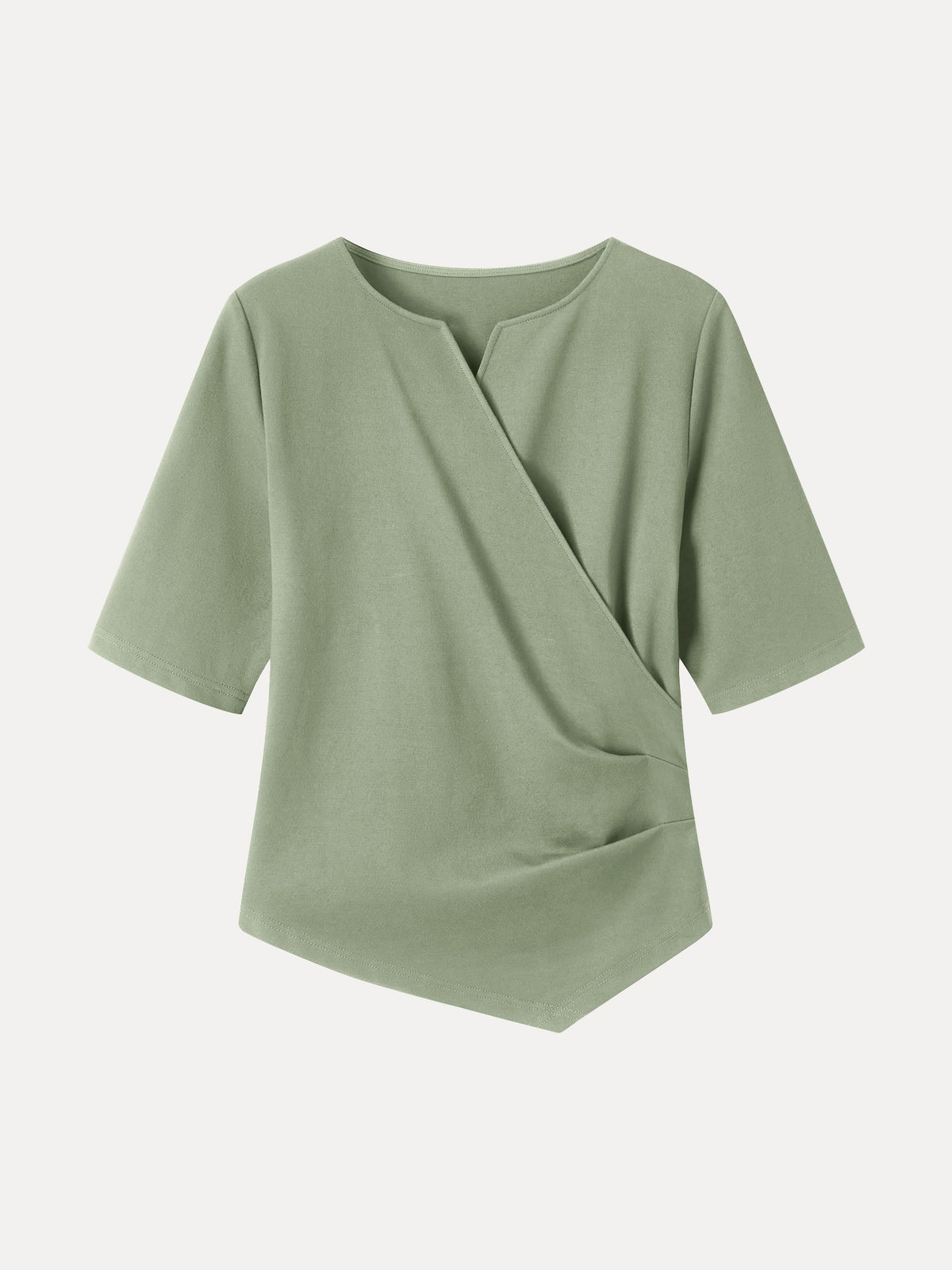 OGLmove Women's Ponte Surplice Elbow Sleeve Asymmetrical Hem Top