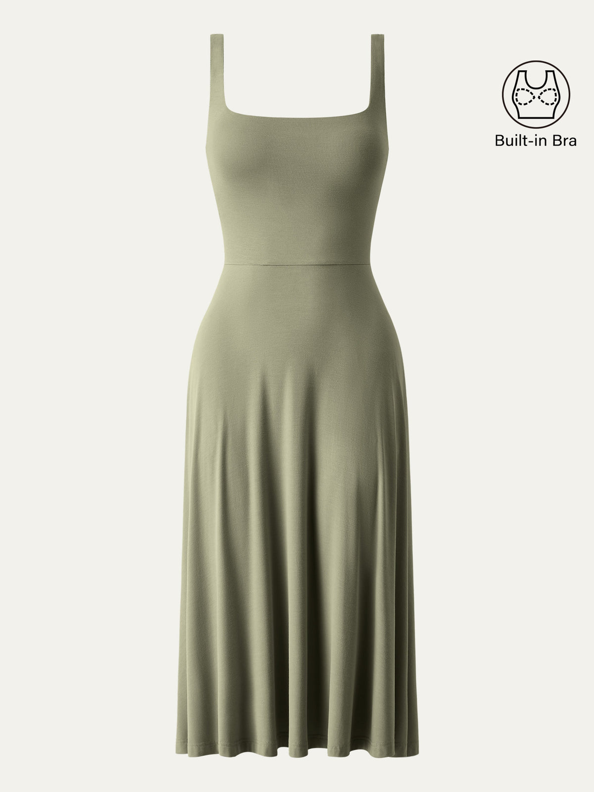 OGLmove Women's Square Neck Flowy New Airy Bra Midi Dress