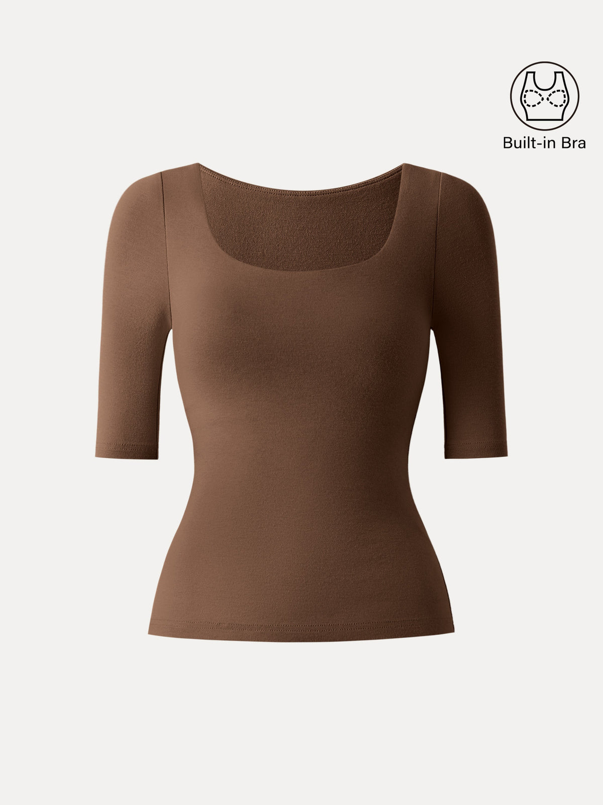 OGLmove Women's Square Neck Elbow Length Sleeve Bra Top