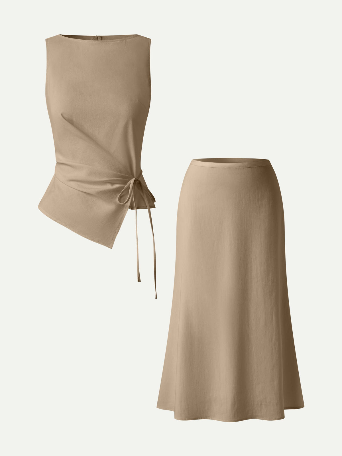 OGLmove Women's Boatneck Waist-Defined Top and Maxi Skirt Set